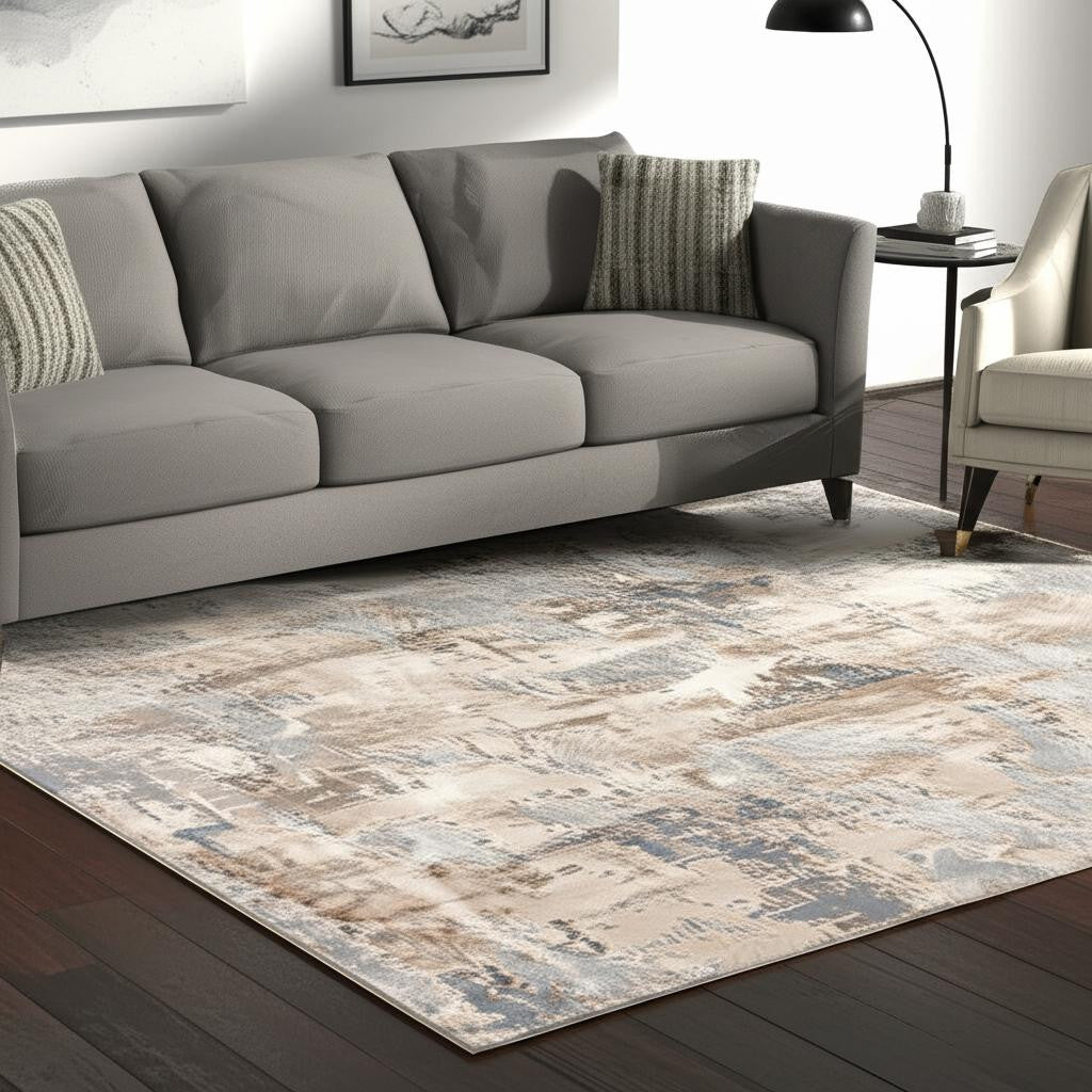 4' X 6' Beige And Ivory Abstract Area Rug-Area Rugs-DECOROLALA