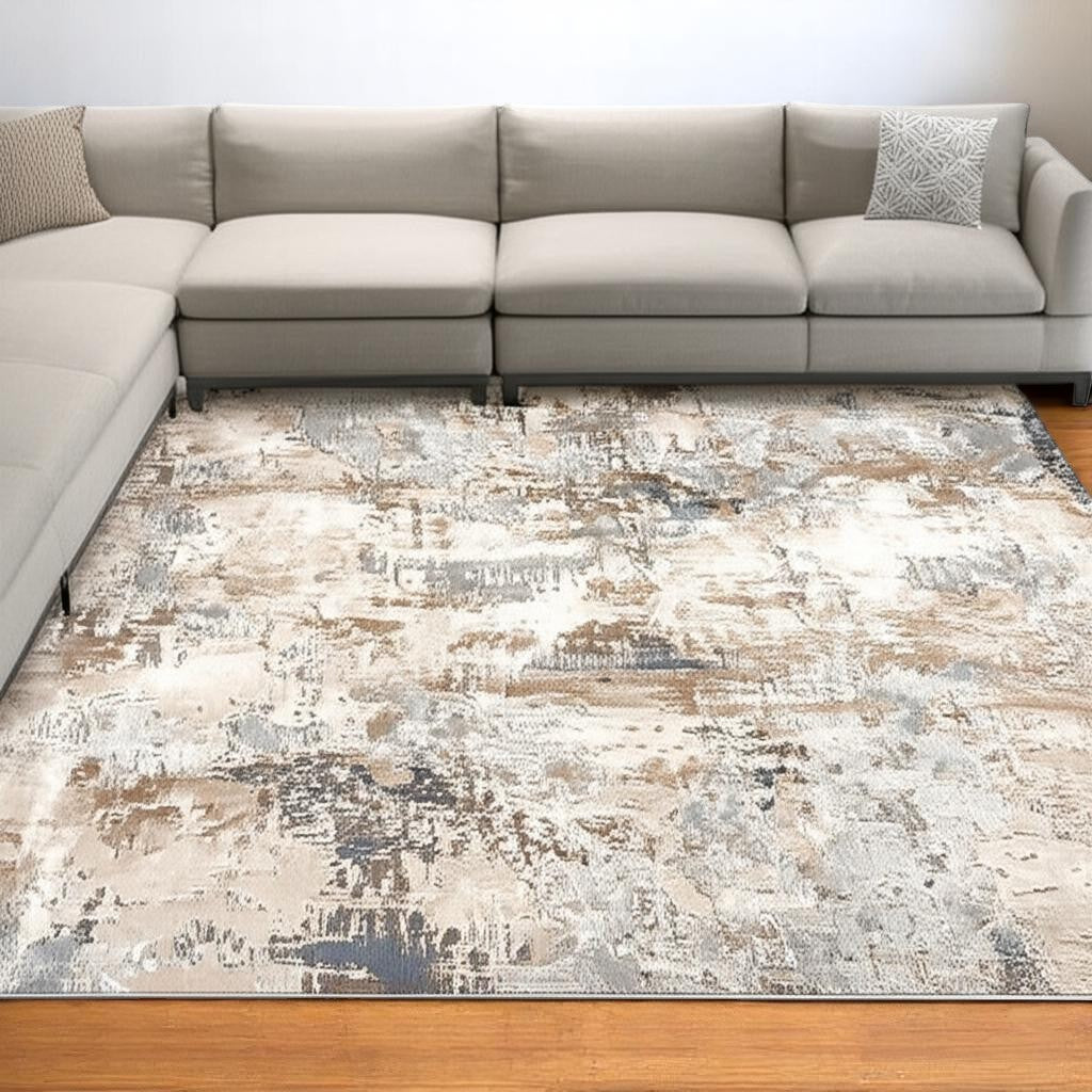 4' X 6' Beige And Ivory Abstract Area Rug-Area Rugs-DECOROLALA
