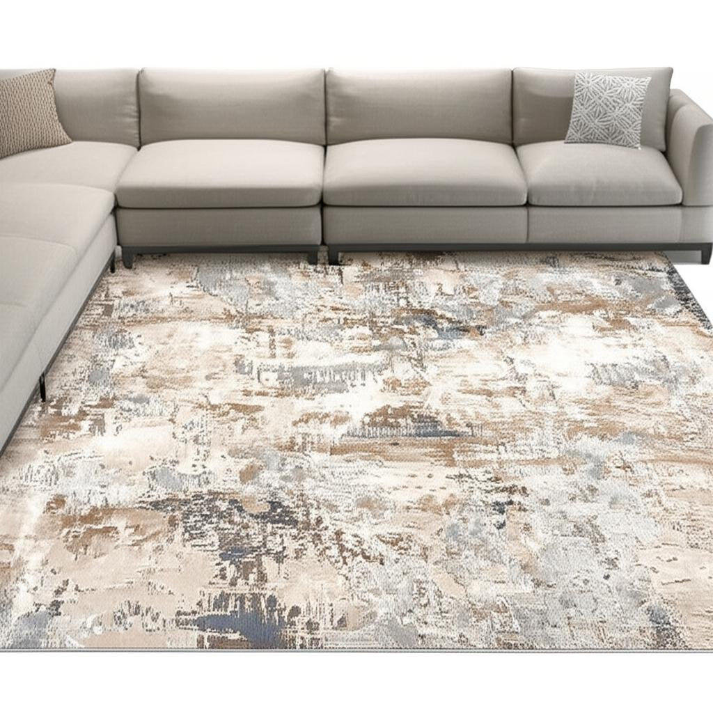 4' X 6' Beige And Ivory Abstract Area Rug-Area Rugs-DECOROLALA