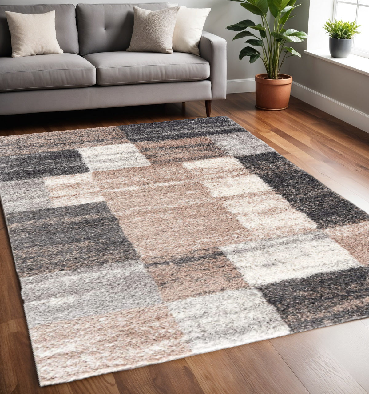 4' X 6' Beige Modern Blocks Area Rug-Area Rugs-DECOROLALA
