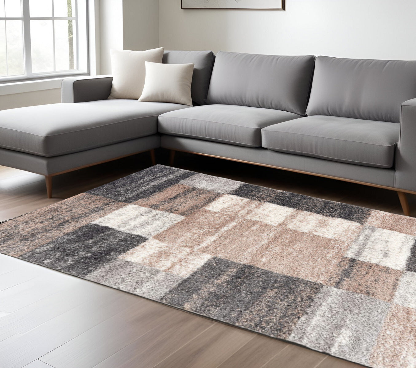 4' X 6' Beige Modern Blocks Area Rug-Area Rugs-DECOROLALA