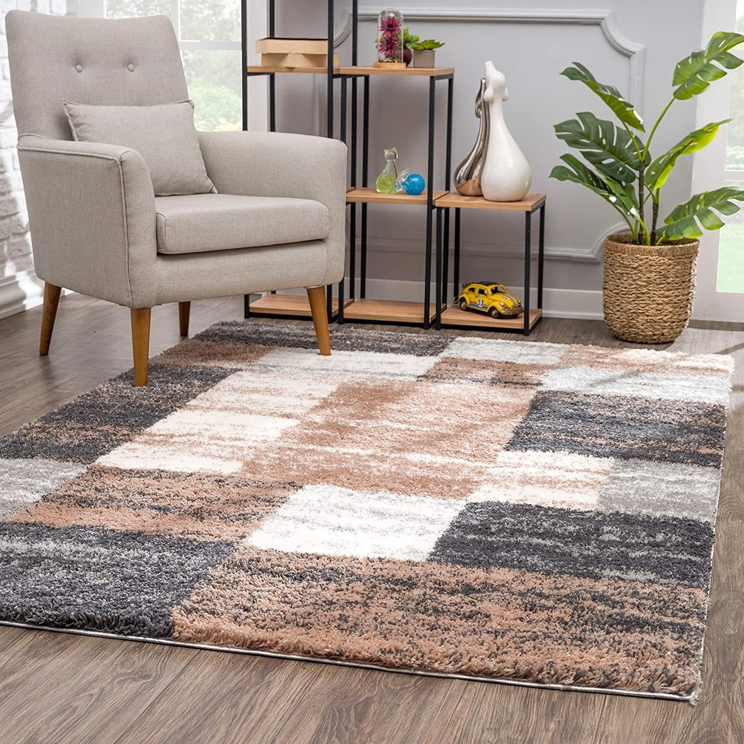 4' X 6' Beige Modern Blocks Area Rug-Area Rugs-DECOROLALA
