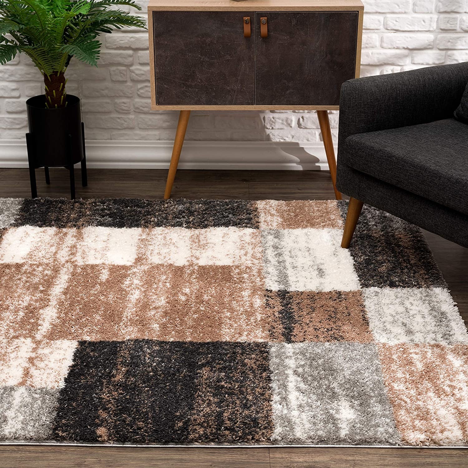4' X 6' Beige Modern Blocks Area Rug-Area Rugs-DECOROLALA