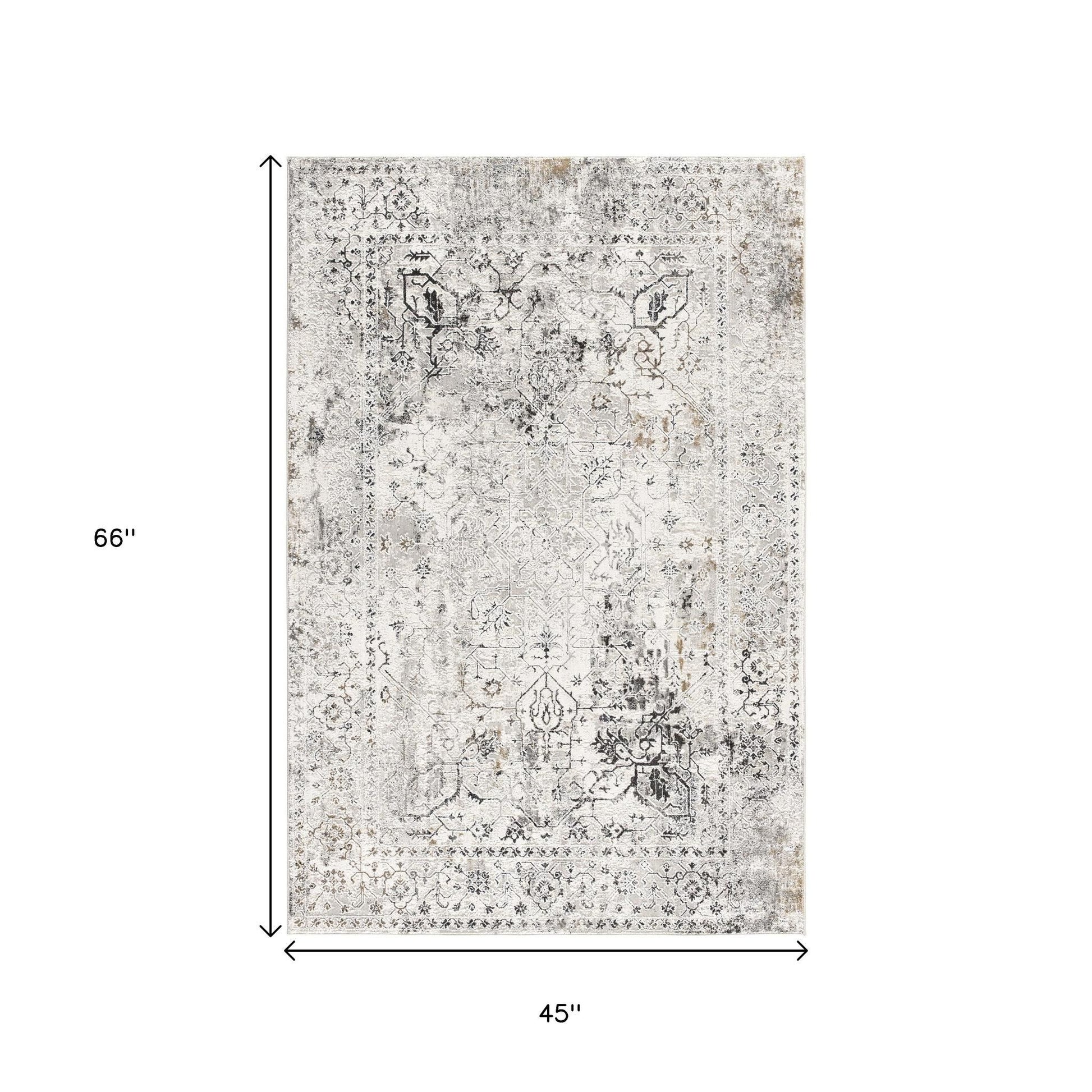 4' X 6' Beige Oriental Area Rug-Area Rugs-DECOROLALA