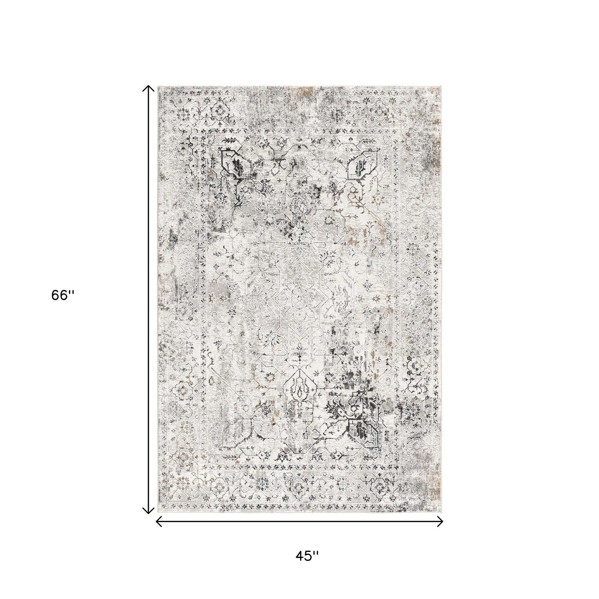 4' X 6' Beige Oriental Area Rug-Area Rugs-DECOROLALA