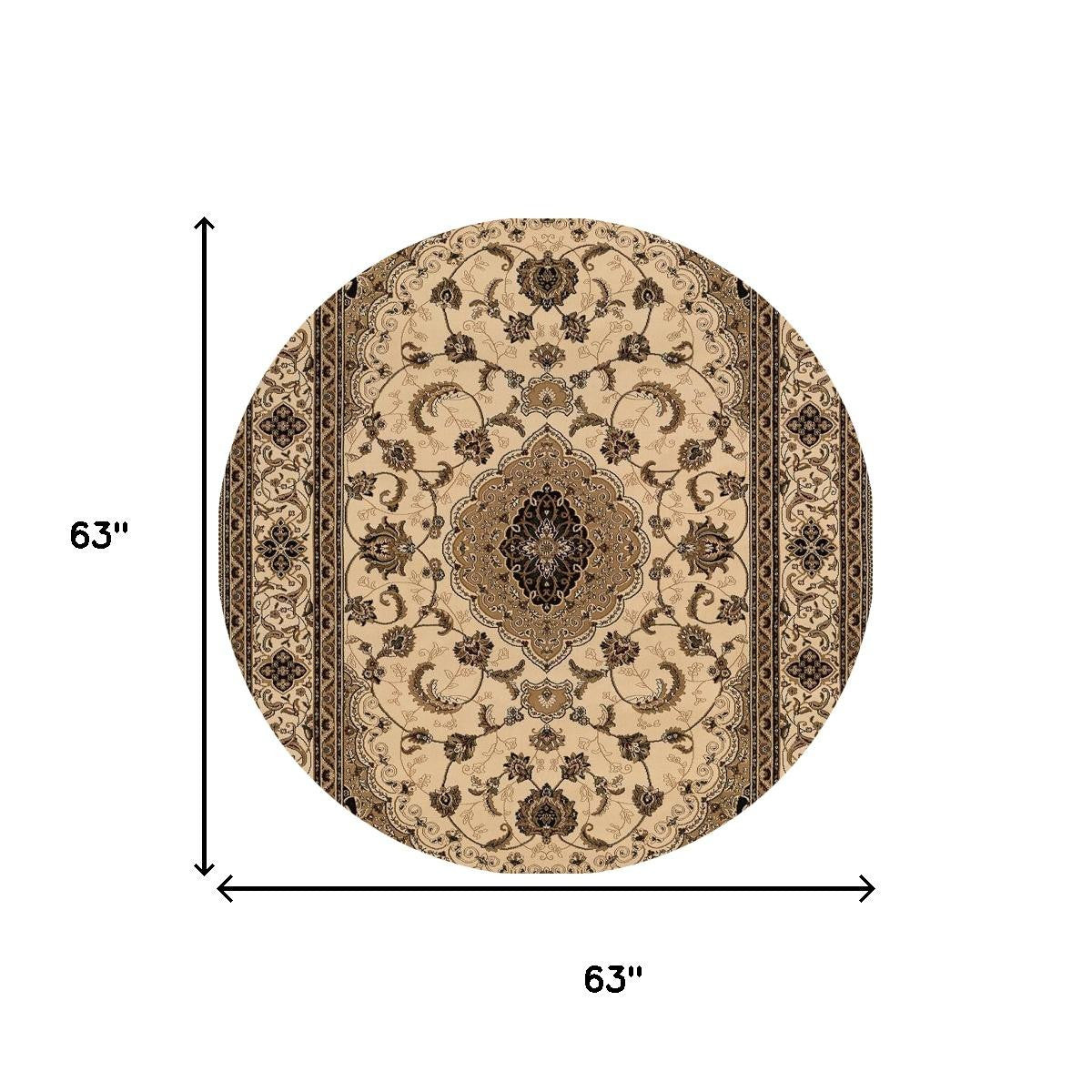 4' X 6' Beige and Black Floral Medallion Power Loom Area Rug-Area Rugs-DECOROLALA