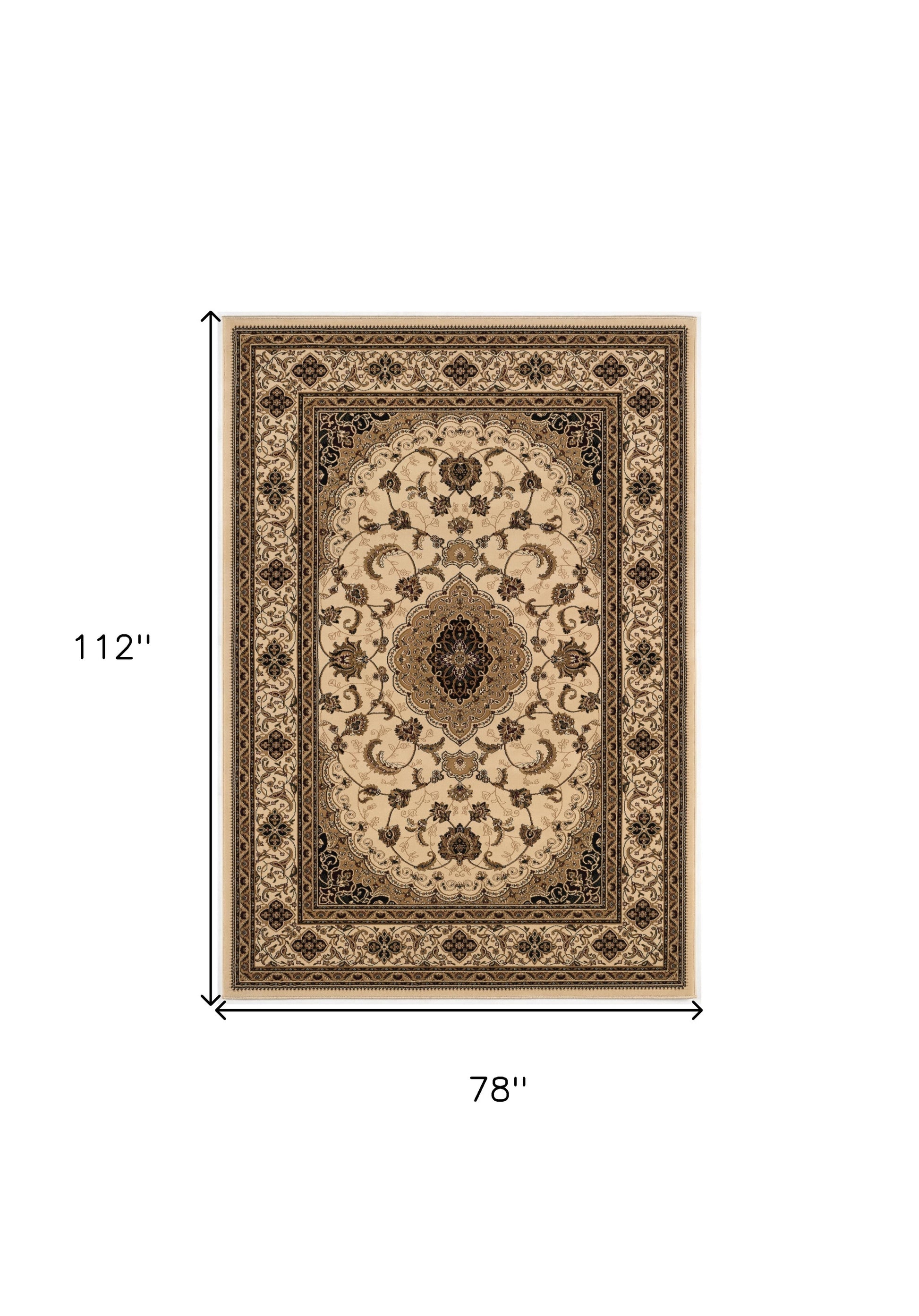4' X 6' Beige and Black Floral Medallion Power Loom Area Rug-Area Rugs-DECOROLALA