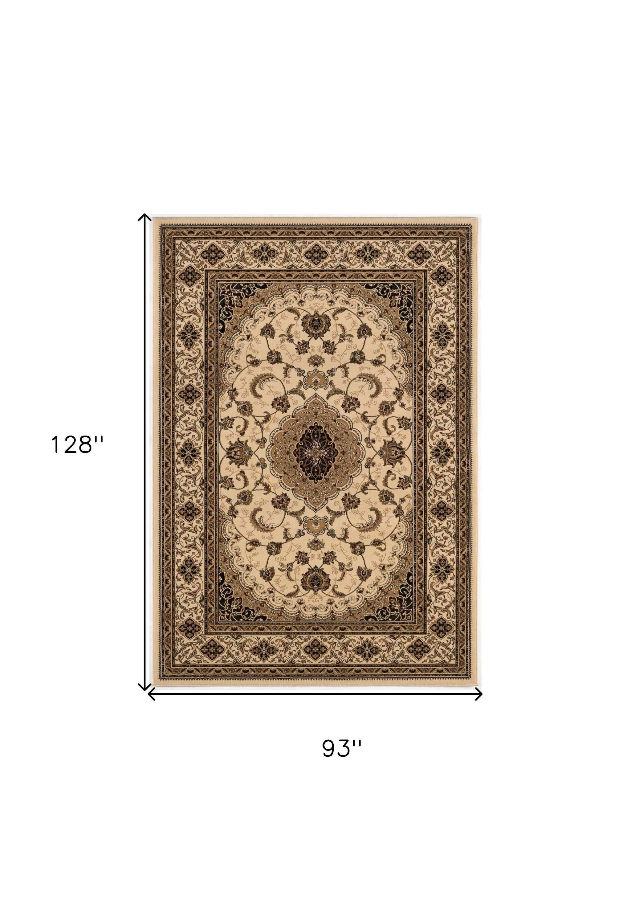 4' X 6' Beige and Black Floral Medallion Power Loom Area Rug-Area Rugs-DECOROLALA