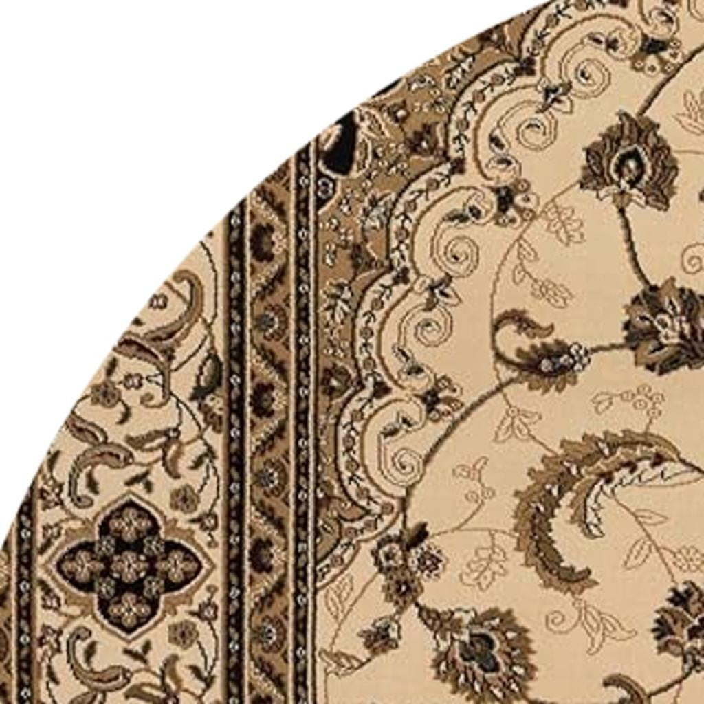 4' X 6' Beige and Black Floral Medallion Power Loom Area Rug-Area Rugs-DECOROLALA