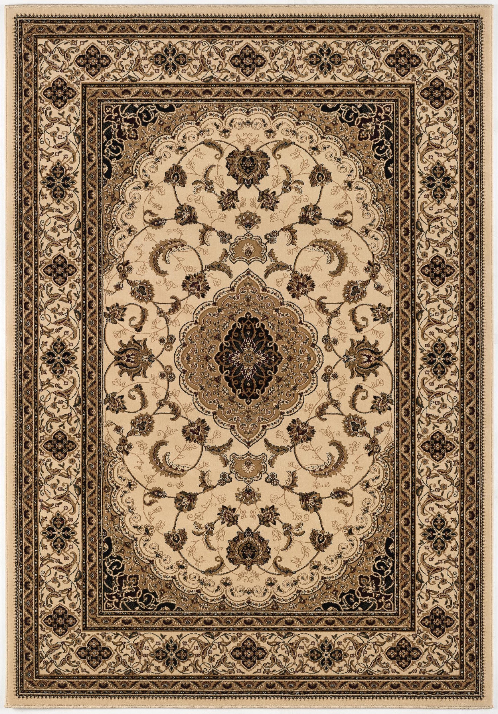 4' X 6' Beige and Black Floral Medallion Power Loom Area Rug-Area Rugs-DECOROLALA
