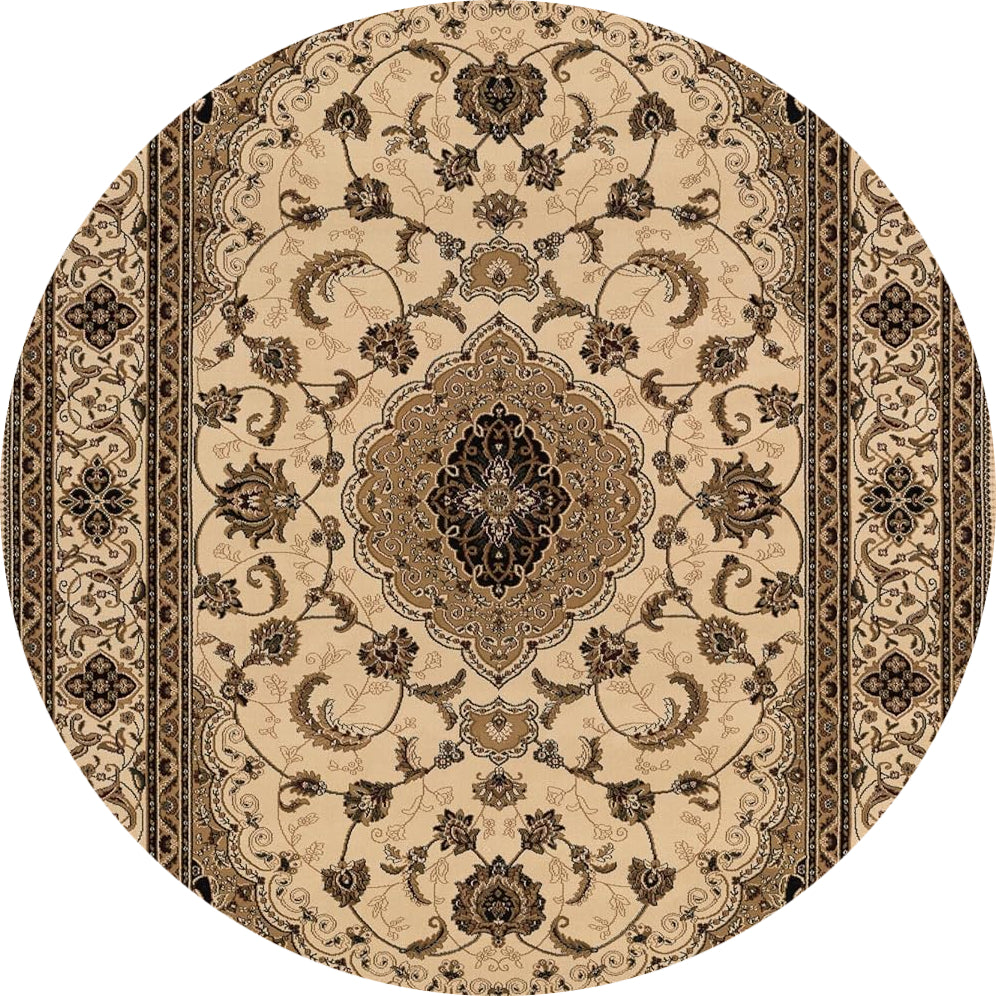 4' X 6' Beige and Black Floral Medallion Power Loom Area Rug-Area Rugs-DECOROLALA