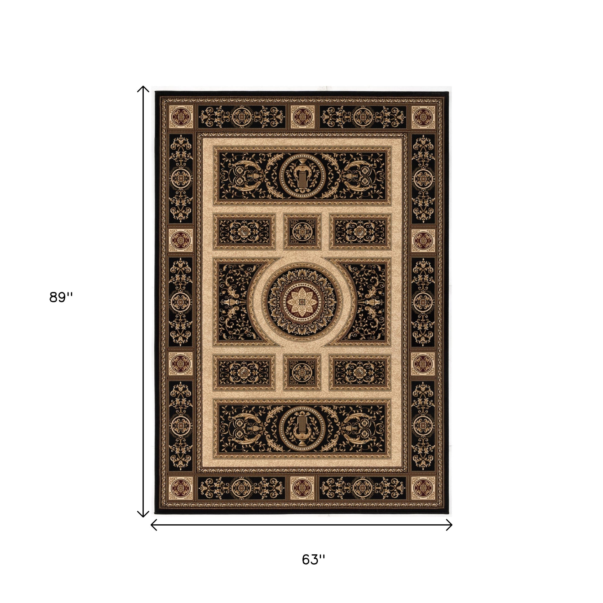 4' X 6' Beige and Black Oriental Power Loom Area Rug-Area Rugs-DECOROLALA