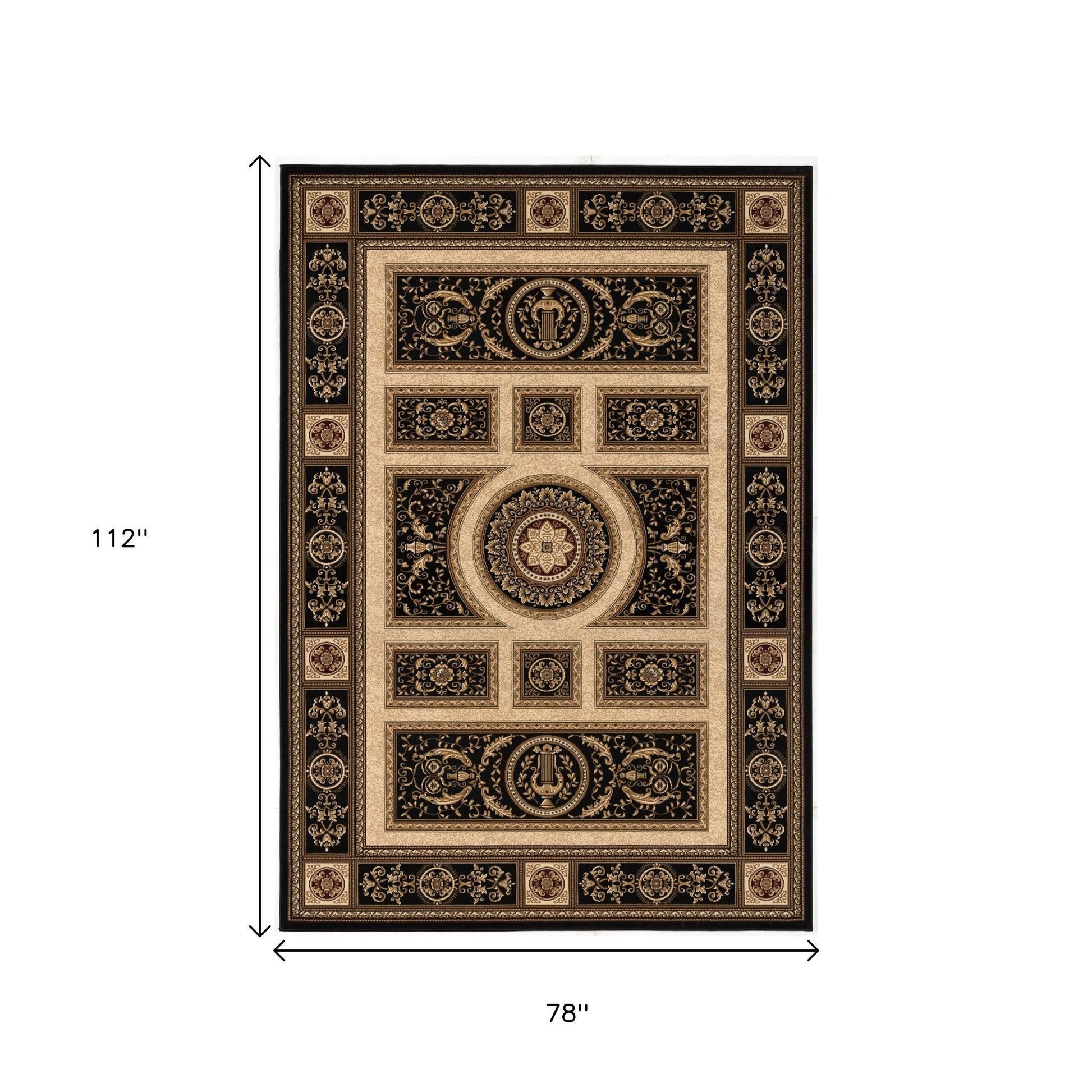 4' X 6' Beige and Black Oriental Power Loom Area Rug-Area Rugs-DECOROLALA