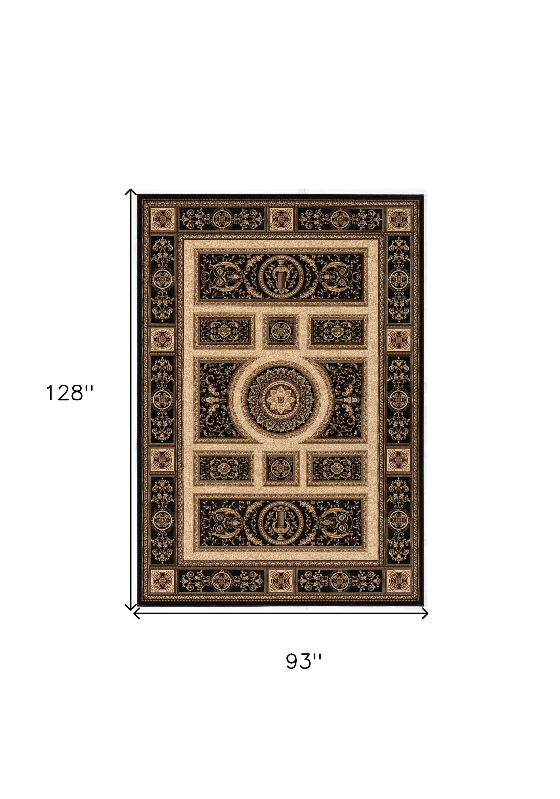 4' X 6' Beige and Black Oriental Power Loom Area Rug-Area Rugs-DECOROLALA