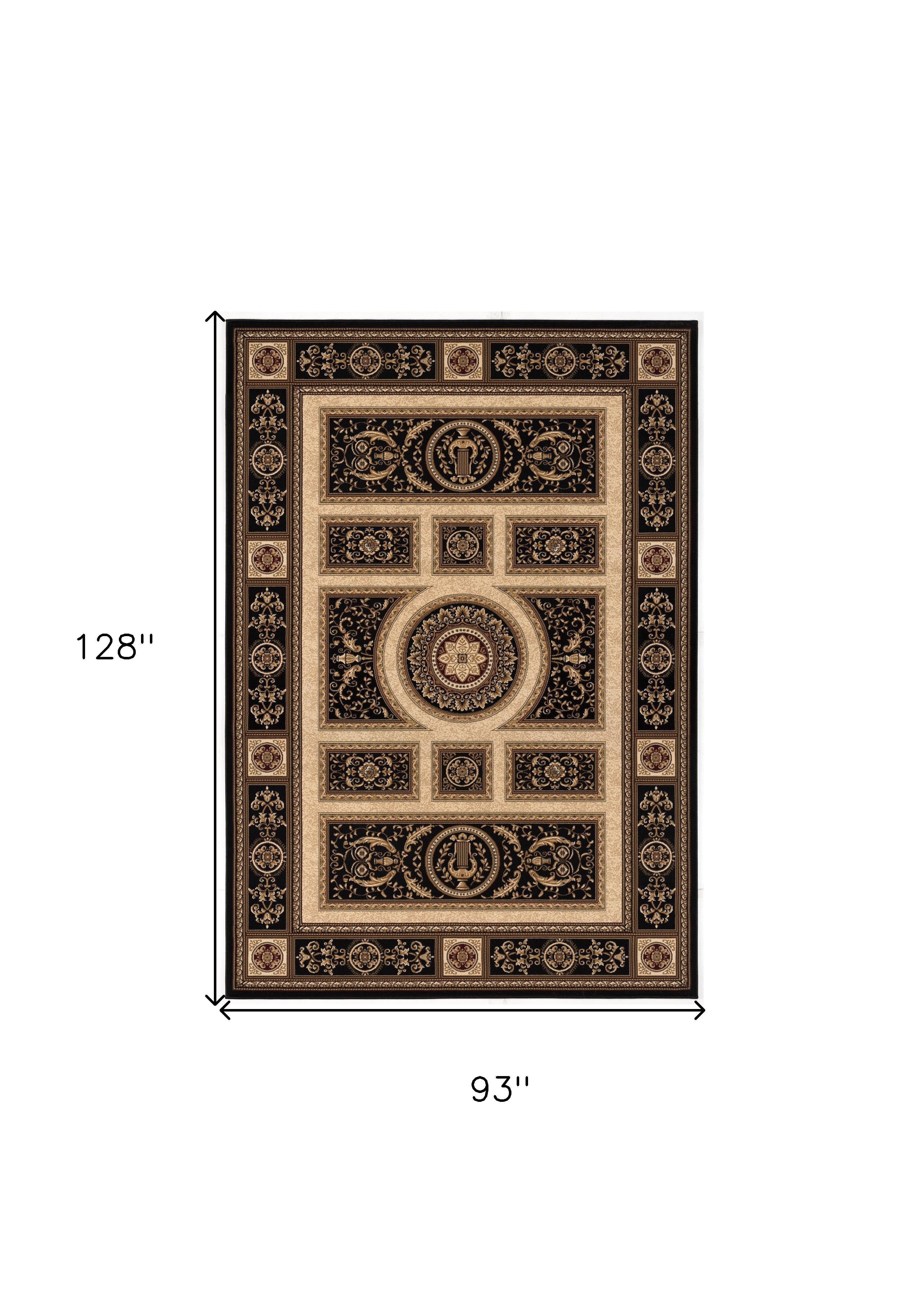 4' X 6' Beige and Black Oriental Power Loom Area Rug-Area Rugs-DECOROLALA