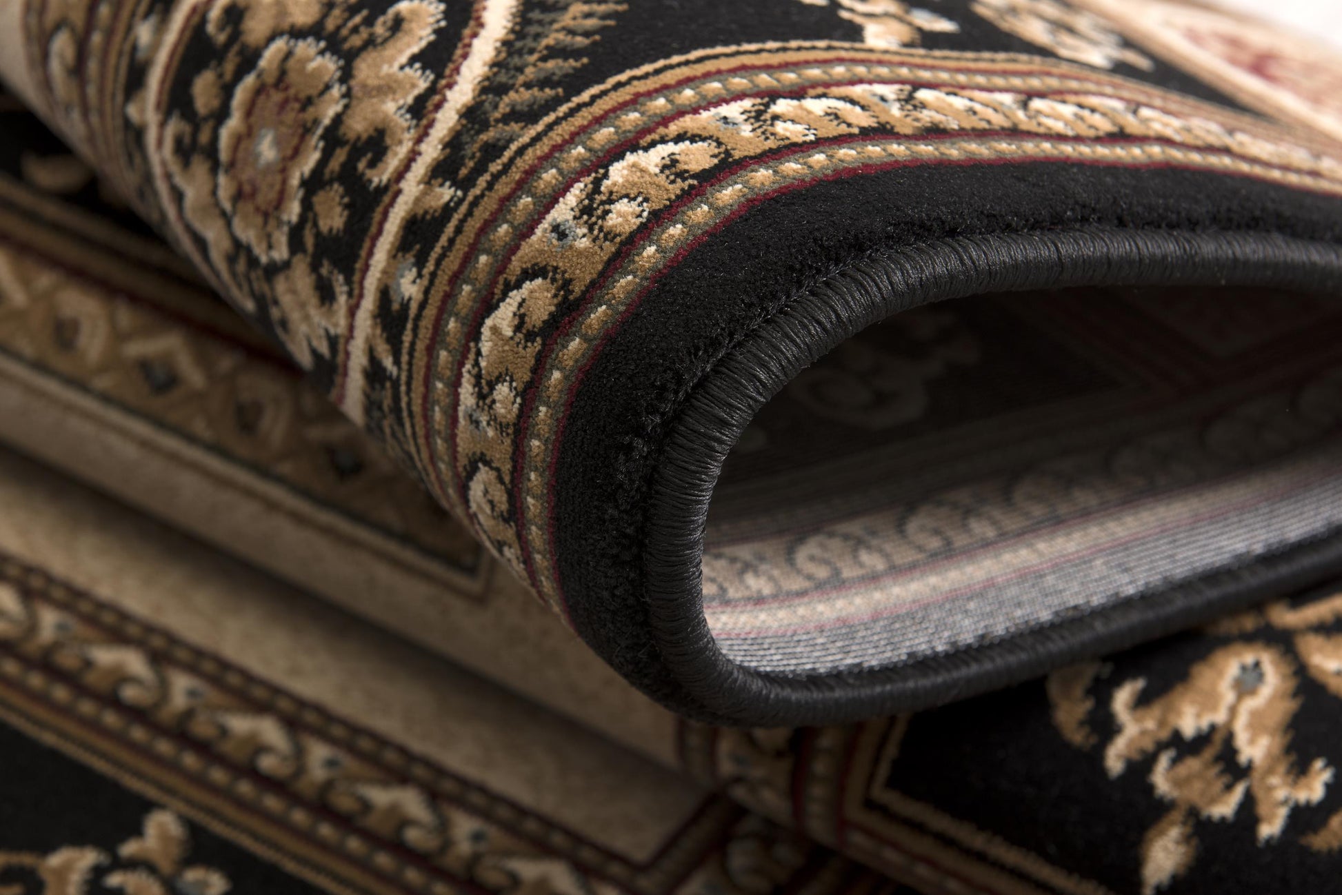 4' X 6' Beige and Black Oriental Power Loom Area Rug-Area Rugs-DECOROLALA