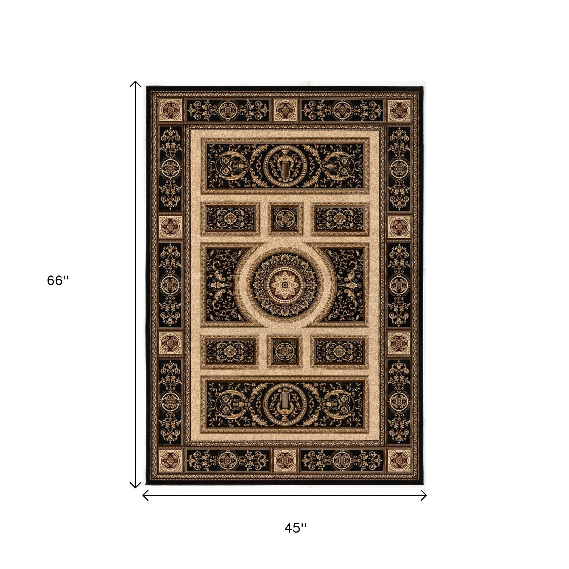 4' X 6' Beige and Black Oriental Power Loom Area Rug-Area Rugs-DECOROLALA