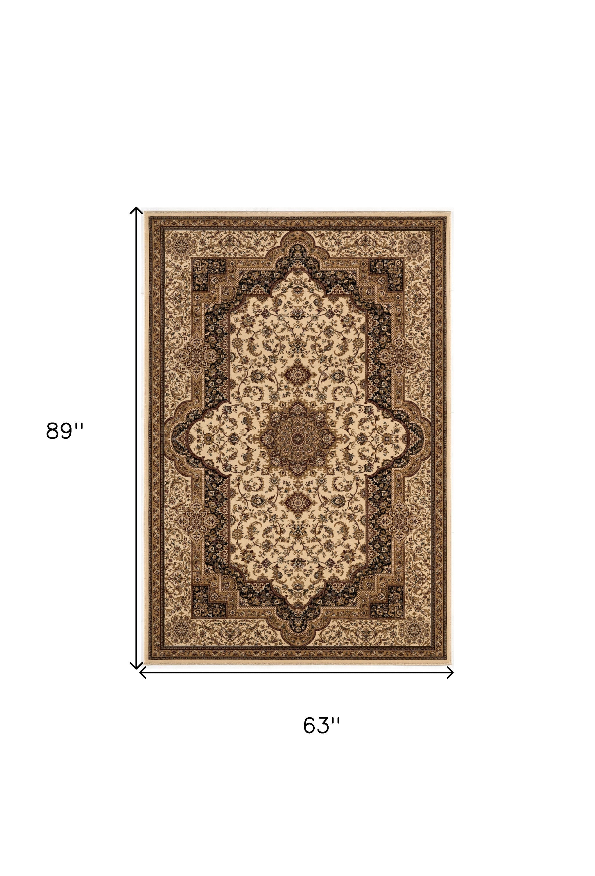 4' X 6' Black And Ivory Oriental Area Rug-Area Rugs-DECOROLALA
