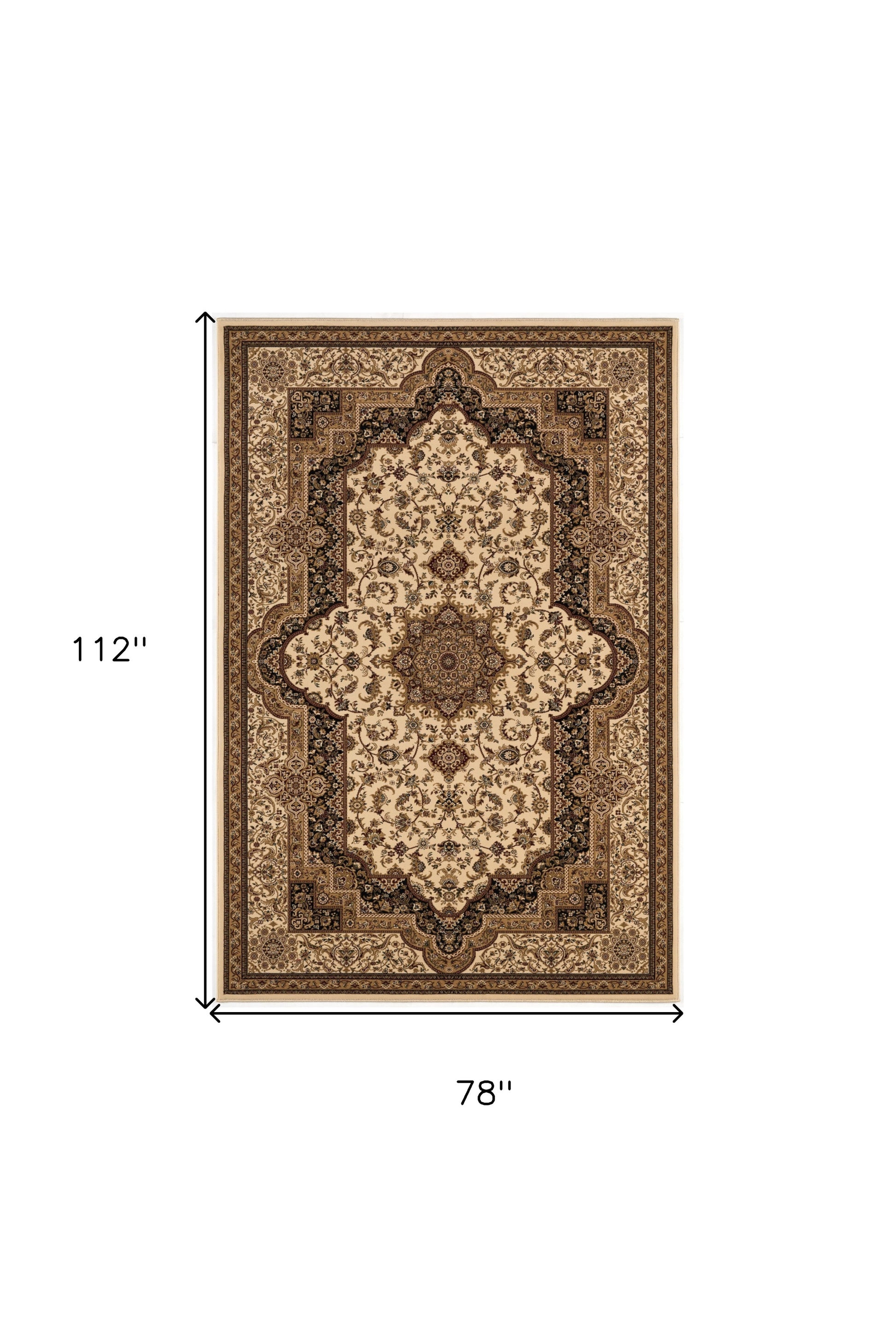 4' X 6' Black And Ivory Oriental Area Rug-Area Rugs-DECOROLALA