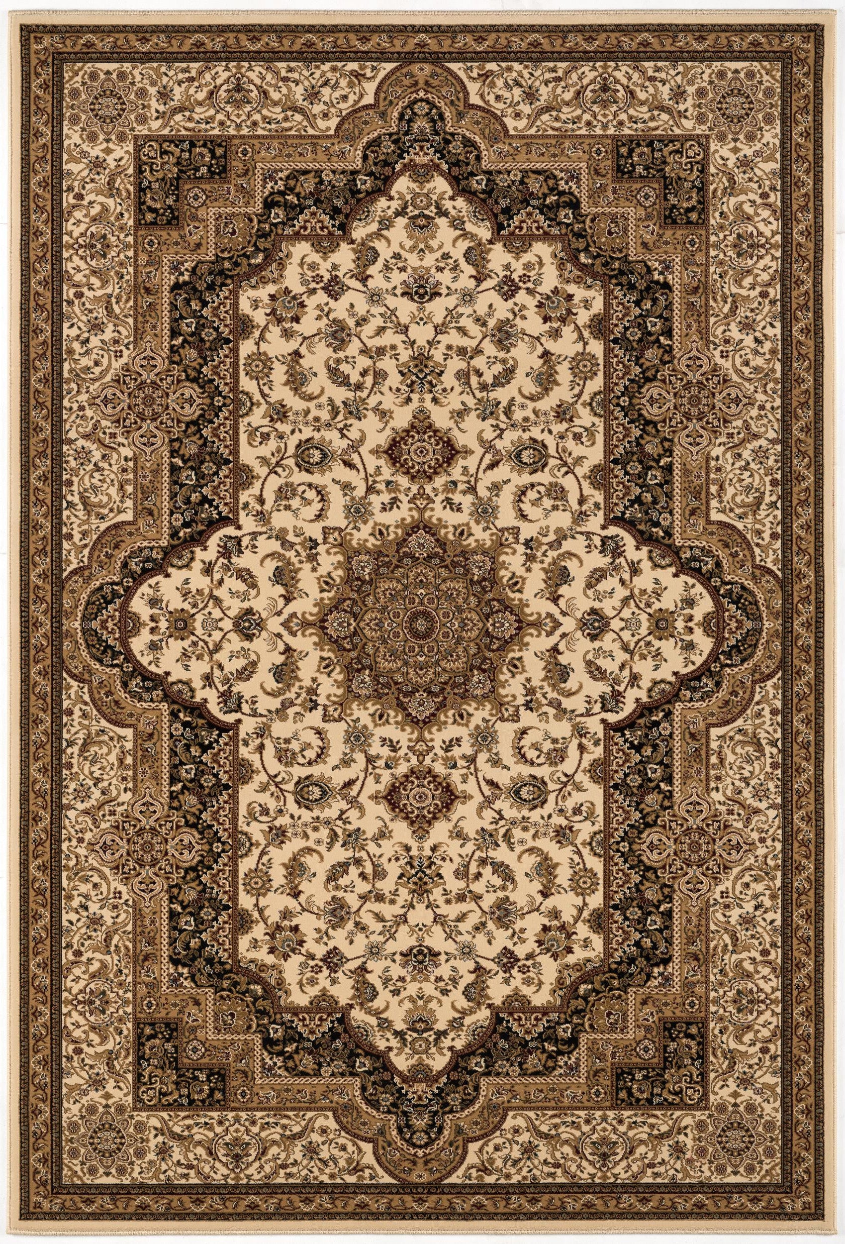 4' X 6' Black And Ivory Oriental Area Rug-Area Rugs-DECOROLALA