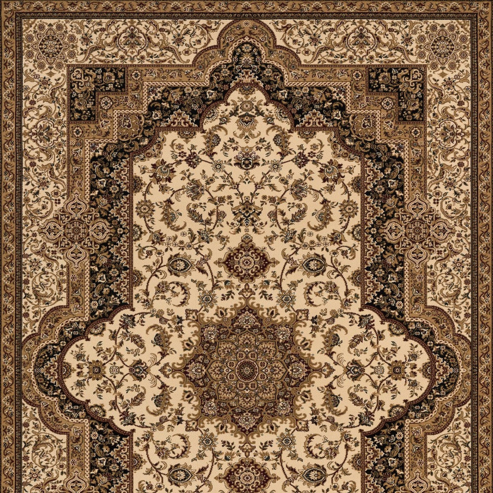 4' X 6' Black And Ivory Oriental Area Rug-Area Rugs-DECOROLALA