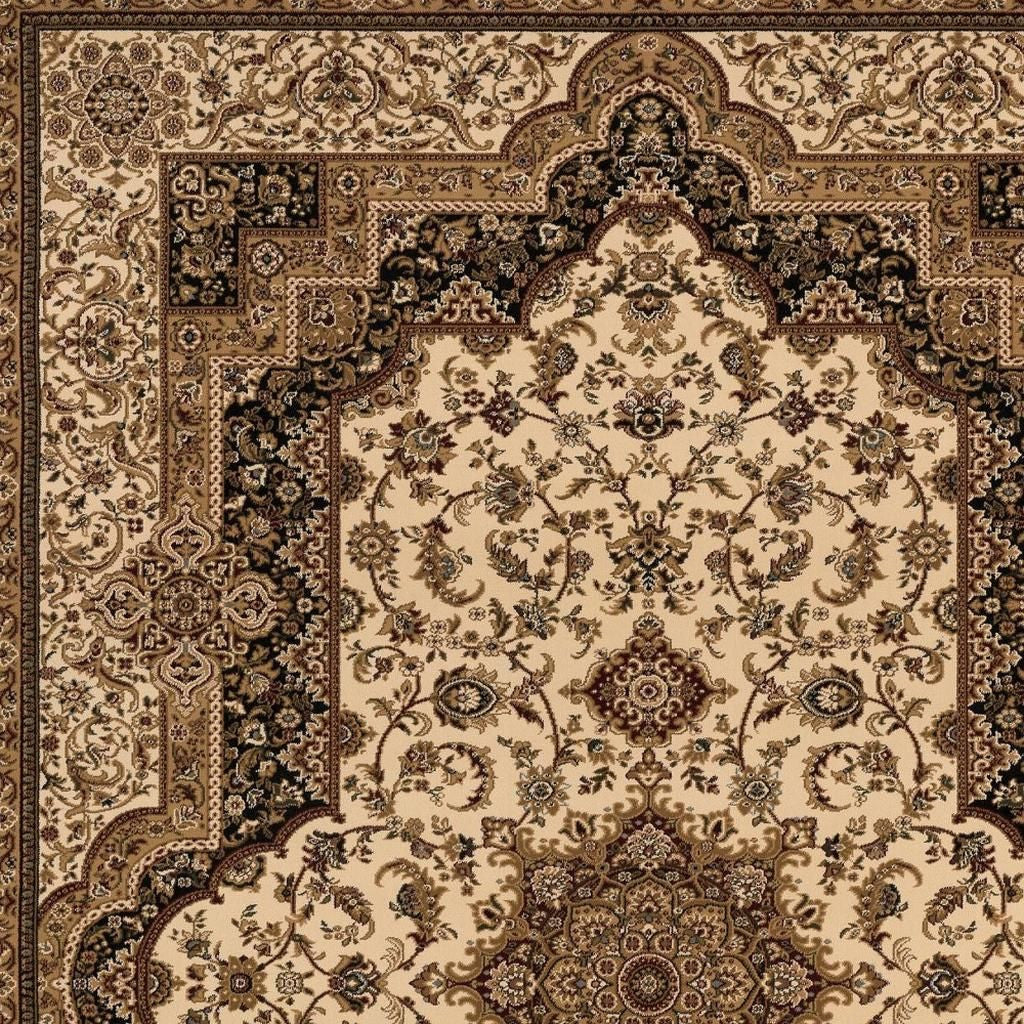 4' X 6' Black And Ivory Oriental Area Rug-Area Rugs-DECOROLALA