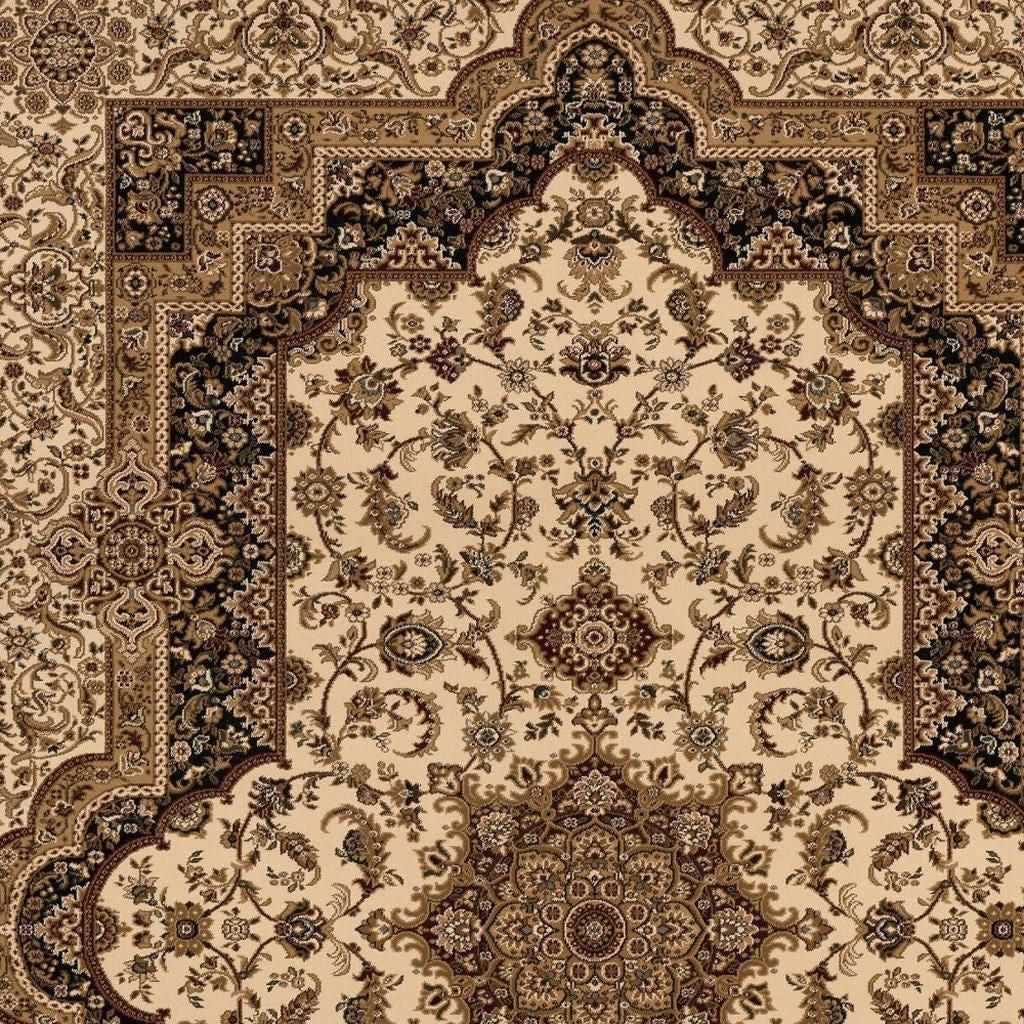 4' X 6' Black And Ivory Oriental Area Rug-Area Rugs-DECOROLALA
