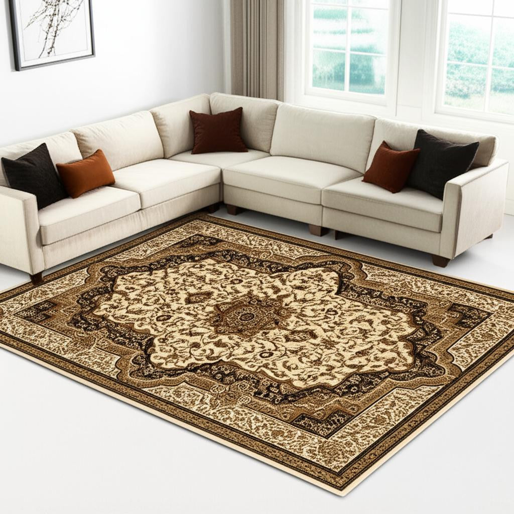 4' X 6' Black And Ivory Oriental Area Rug-Area Rugs-DECOROLALA