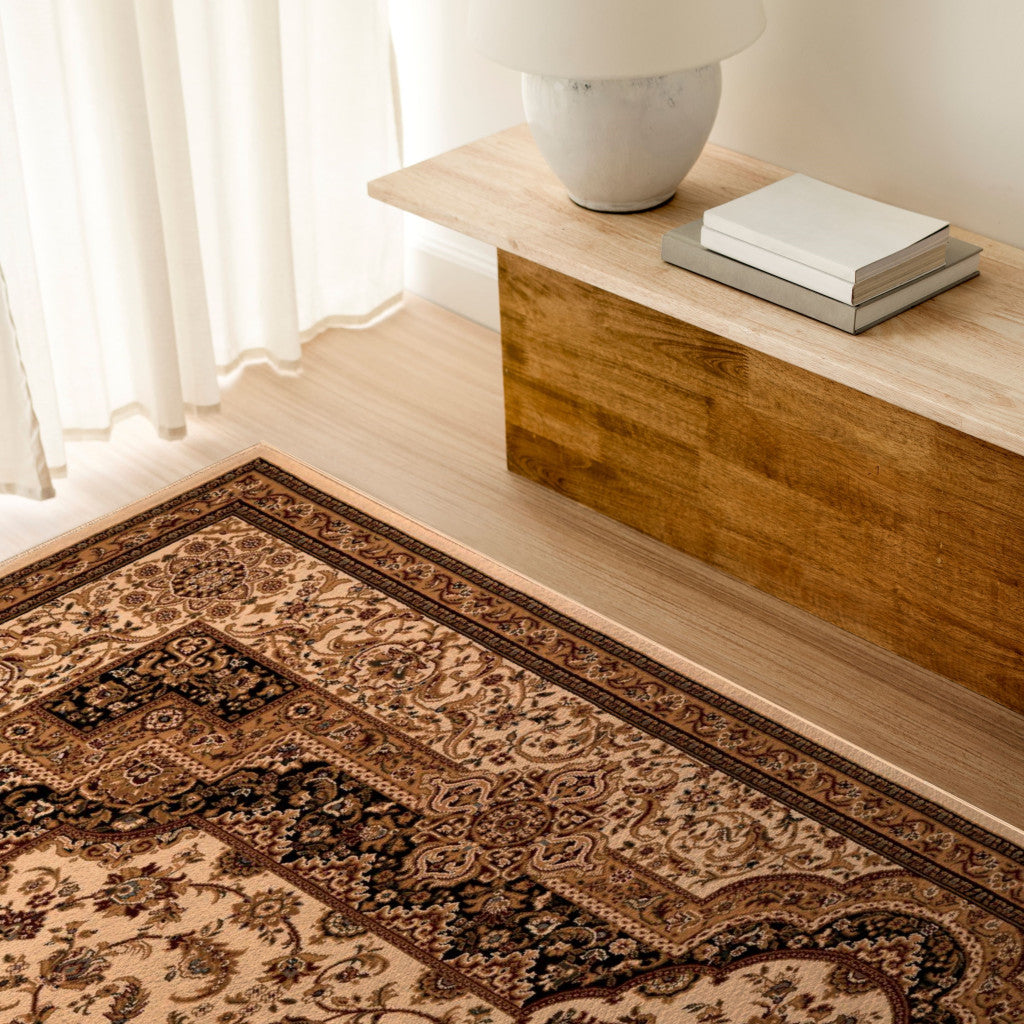 4' X 6' Black And Ivory Oriental Area Rug-Area Rugs-DECOROLALA