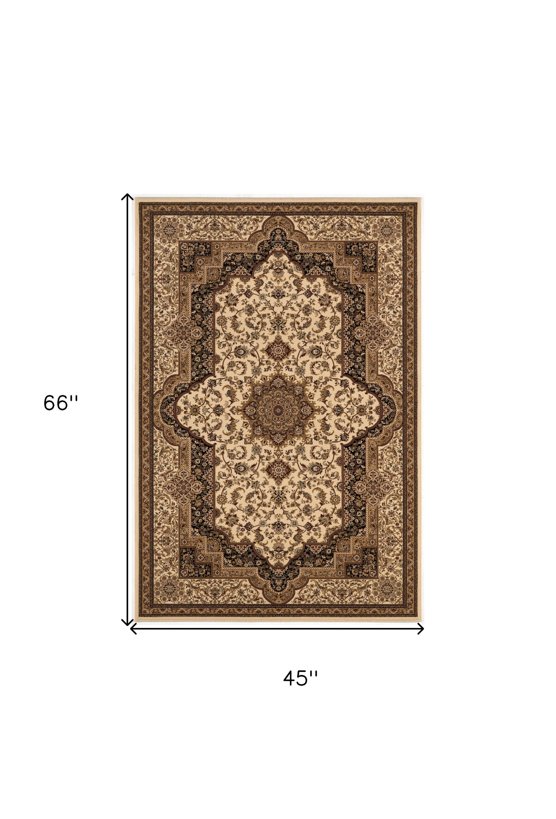 4' X 6' Black And Ivory Oriental Area Rug-Area Rugs-DECOROLALA