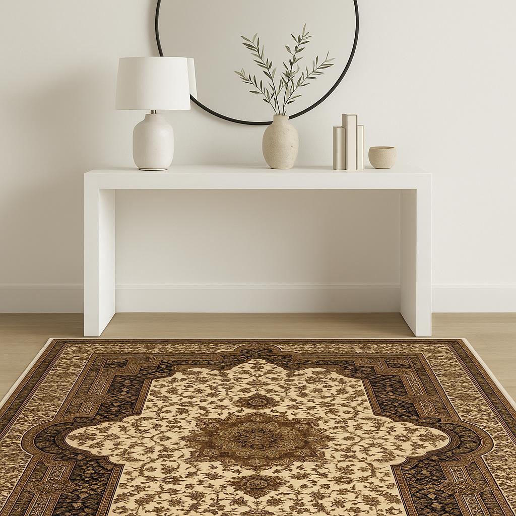 4' X 6' Black And Ivory Oriental Area Rug-Area Rugs-DECOROLALA