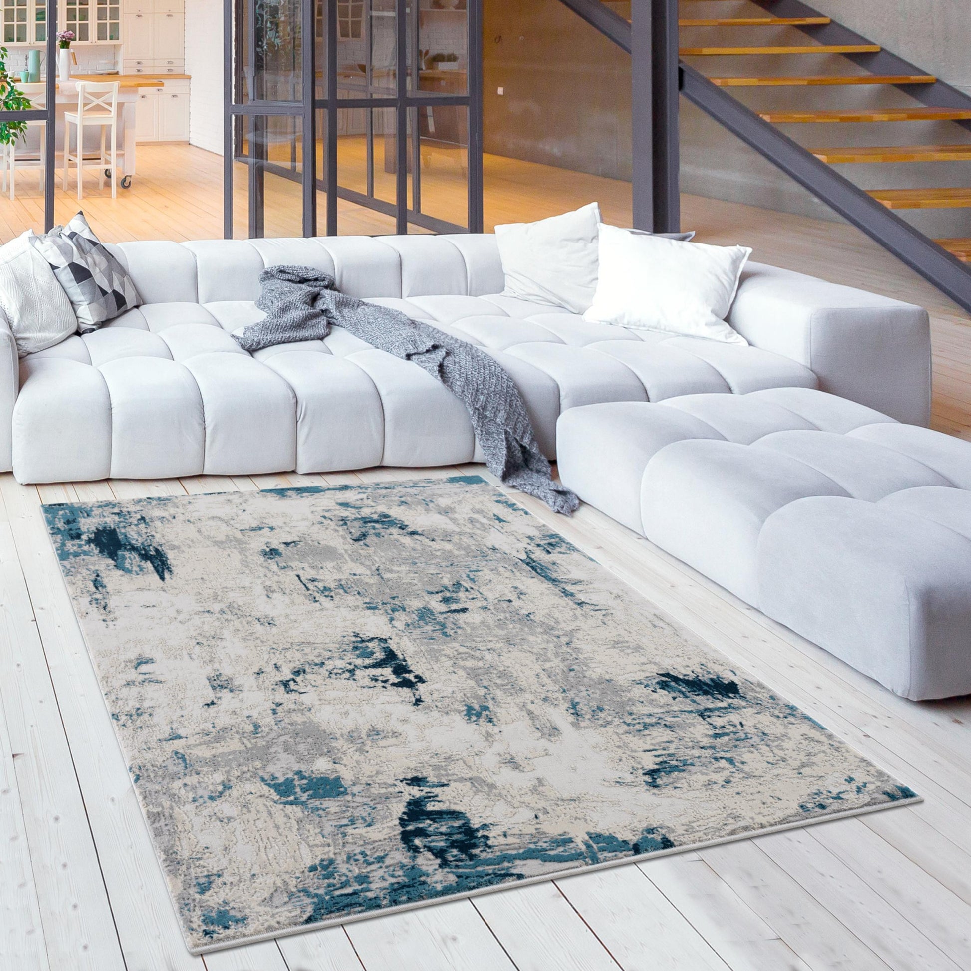 4' X 6' Blue Abstract Dhurrie Area Rug-Area Rugs-DECOROLALA