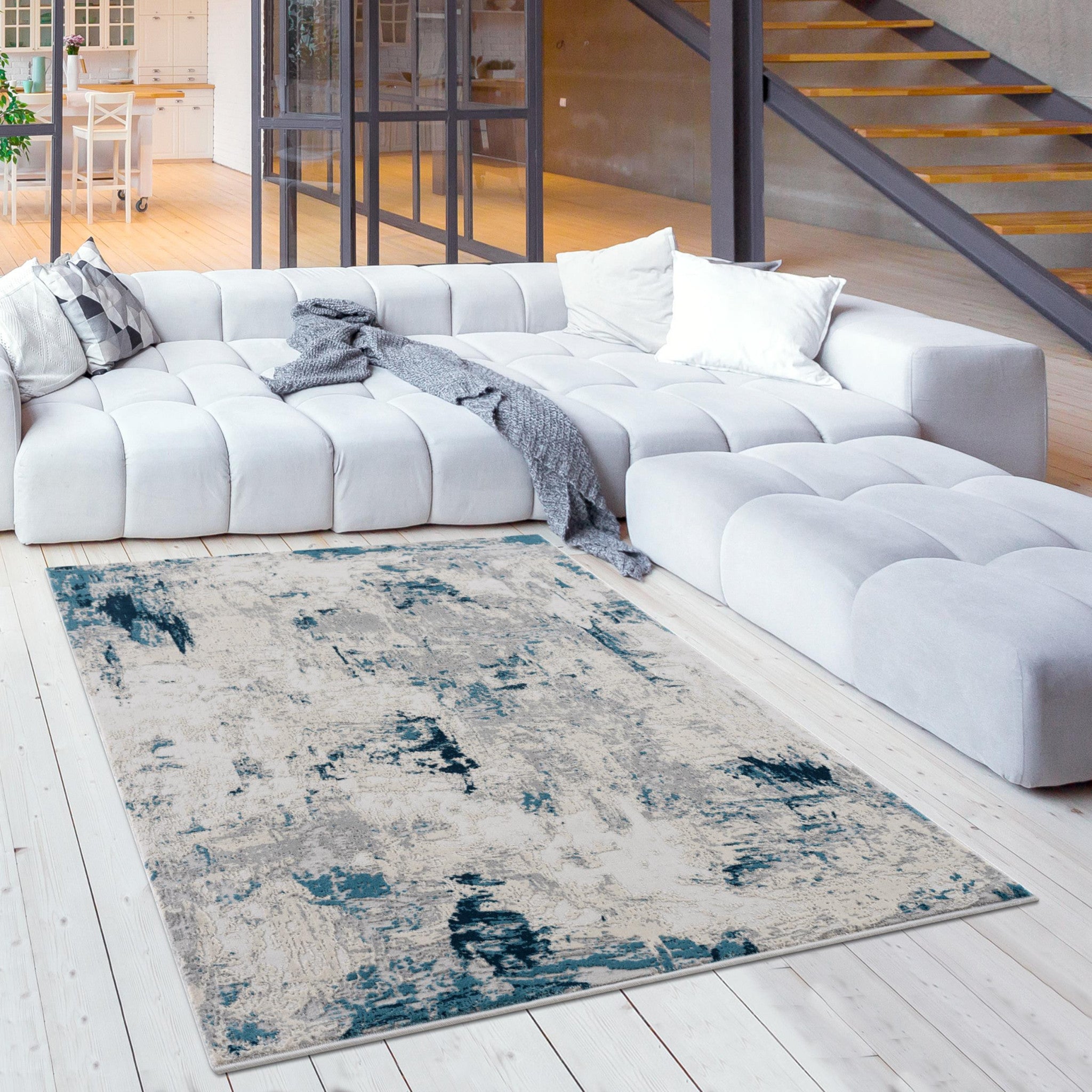 4' X 6' Blue Abstract Dhurrie Area Rug-Area Rugs-DECOROLALA
