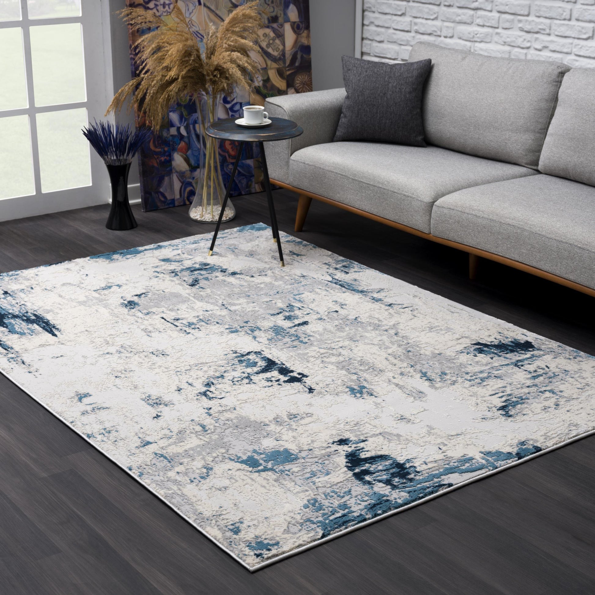4' X 6' Blue Abstract Dhurrie Area Rug-Area Rugs-DECOROLALA