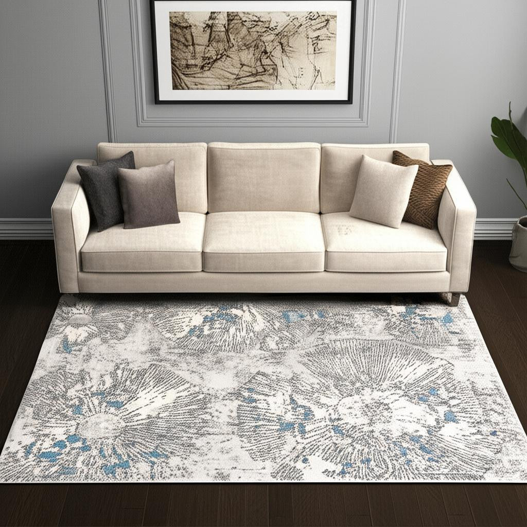 4' X 6' Blue Abstract Dhurrie Area Rug-Area Rugs-DECOROLALA
