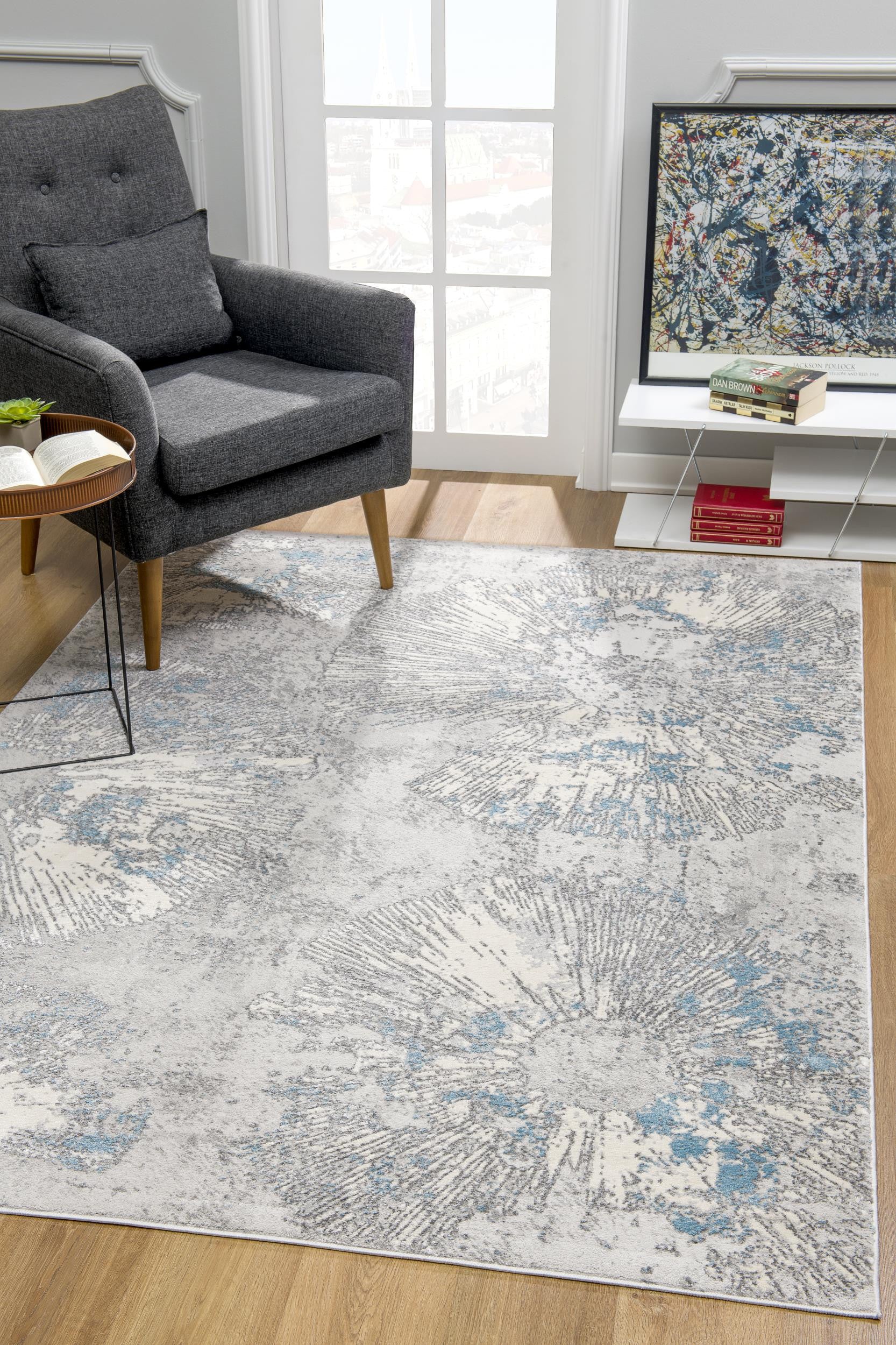 4' X 6' Blue Abstract Dhurrie Area Rug-Area Rugs-DECOROLALA