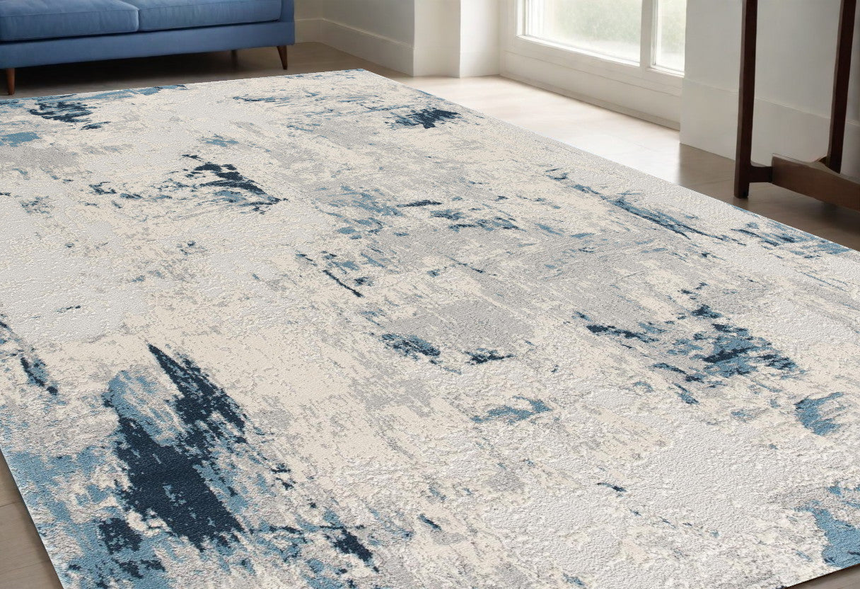 4' X 6' Blue Abstract Dhurrie Area Rug-Area Rugs-DECOROLALA