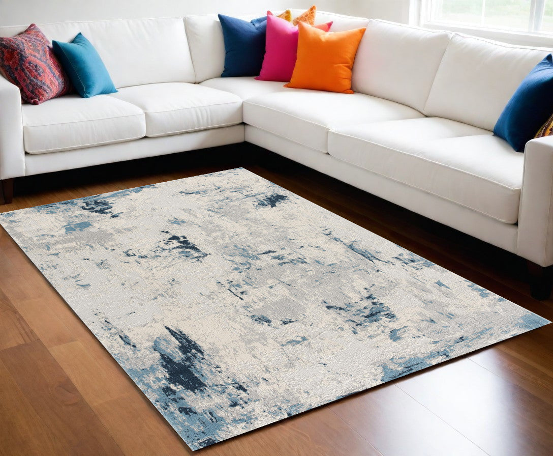 4' X 6' Blue Abstract Dhurrie Area Rug-Area Rugs-DECOROLALA