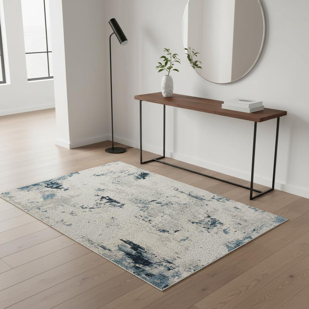 4' X 6' Blue Abstract Dhurrie Area Rug-Area Rugs-DECOROLALA