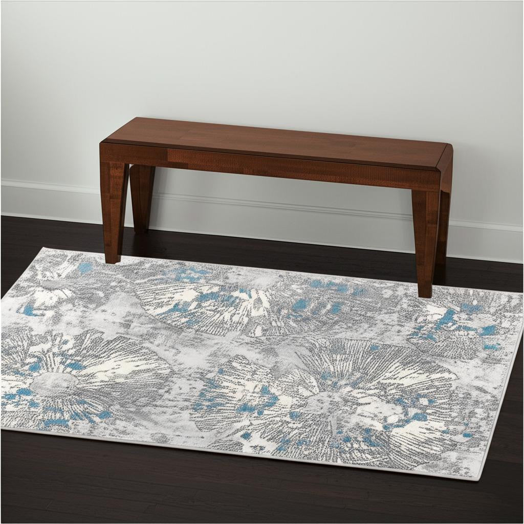 4' X 6' Blue Abstract Dhurrie Area Rug-Area Rugs-DECOROLALA