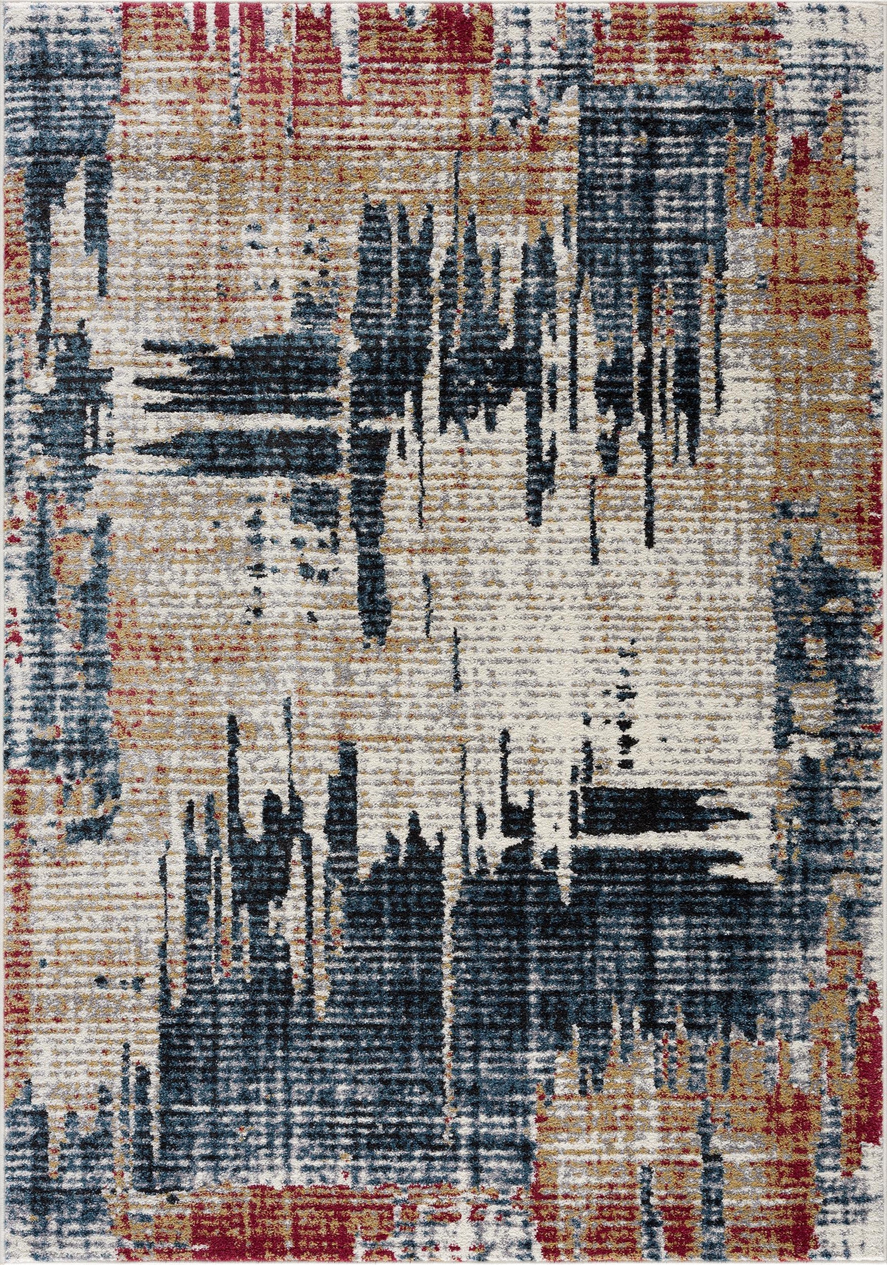 4' X 6' Blue And Ivory Abstract Area Rug-Area Rugs-DECOROLALA