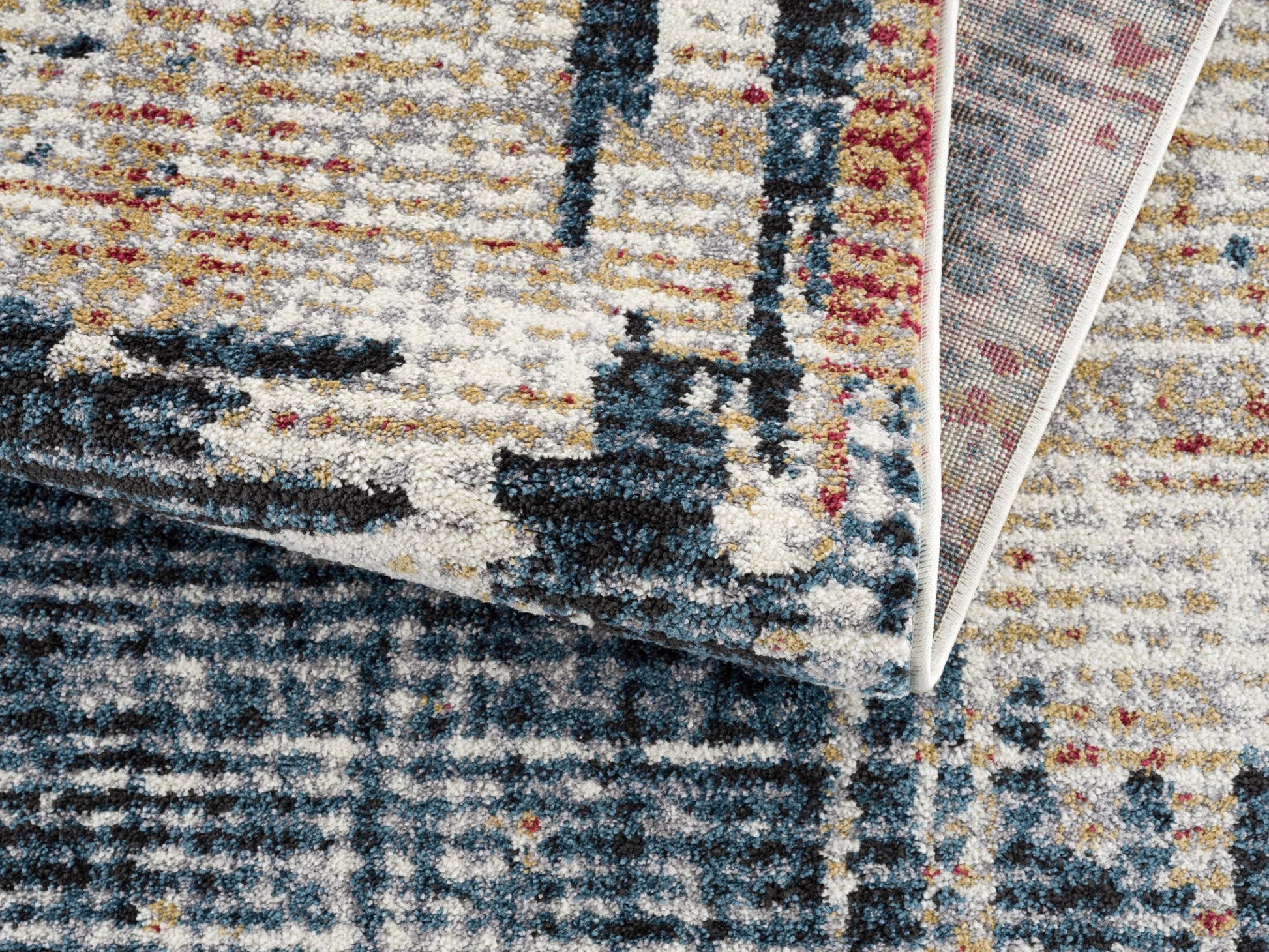 4' X 6' Blue And Ivory Abstract Area Rug-Area Rugs-DECOROLALA