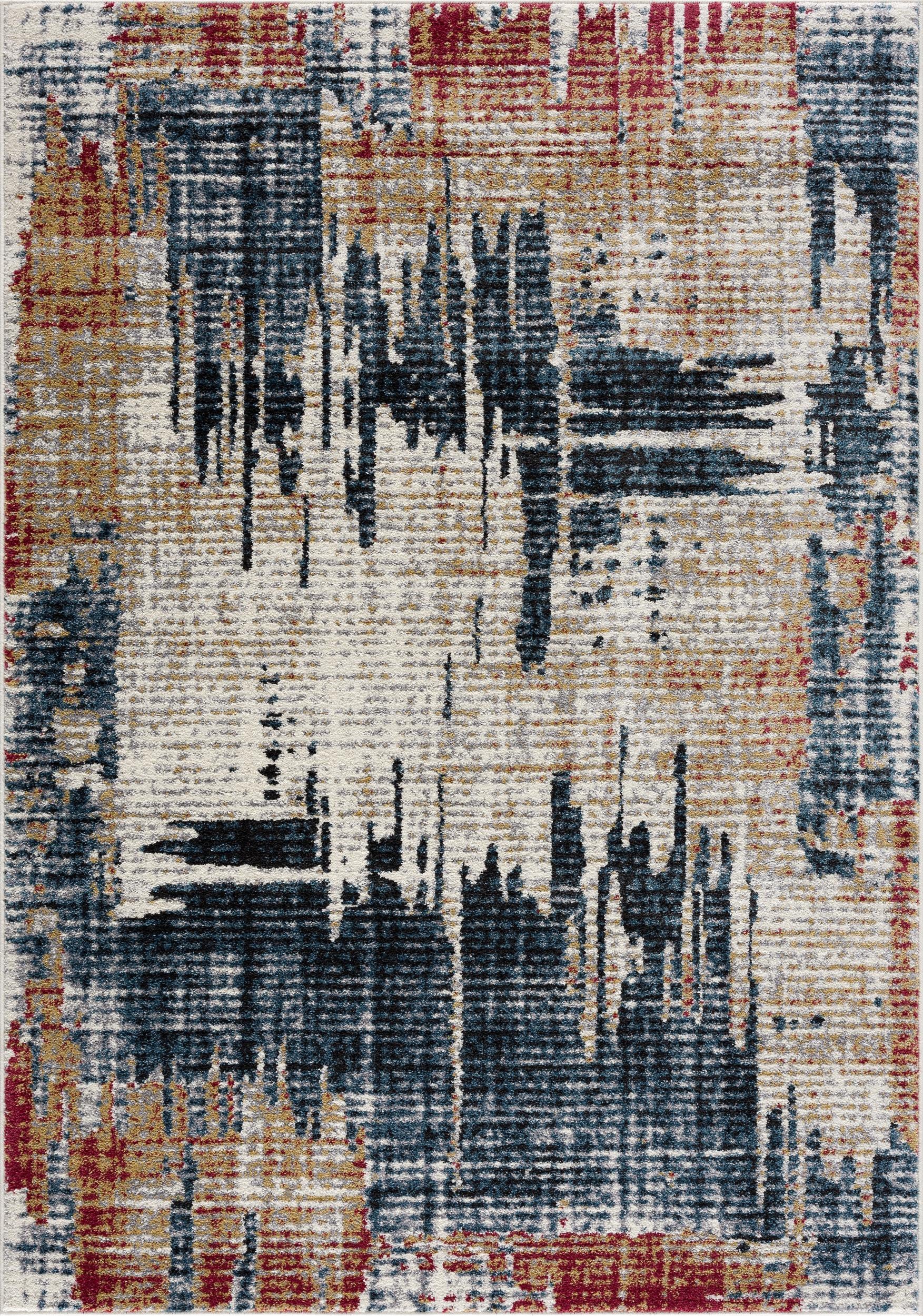 4' X 6' Blue And Ivory Abstract Area Rug-Area Rugs-DECOROLALA