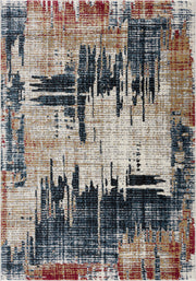 4' X 6' Blue And Ivory Abstract Area Rug-Area Rugs-DECOROLALA