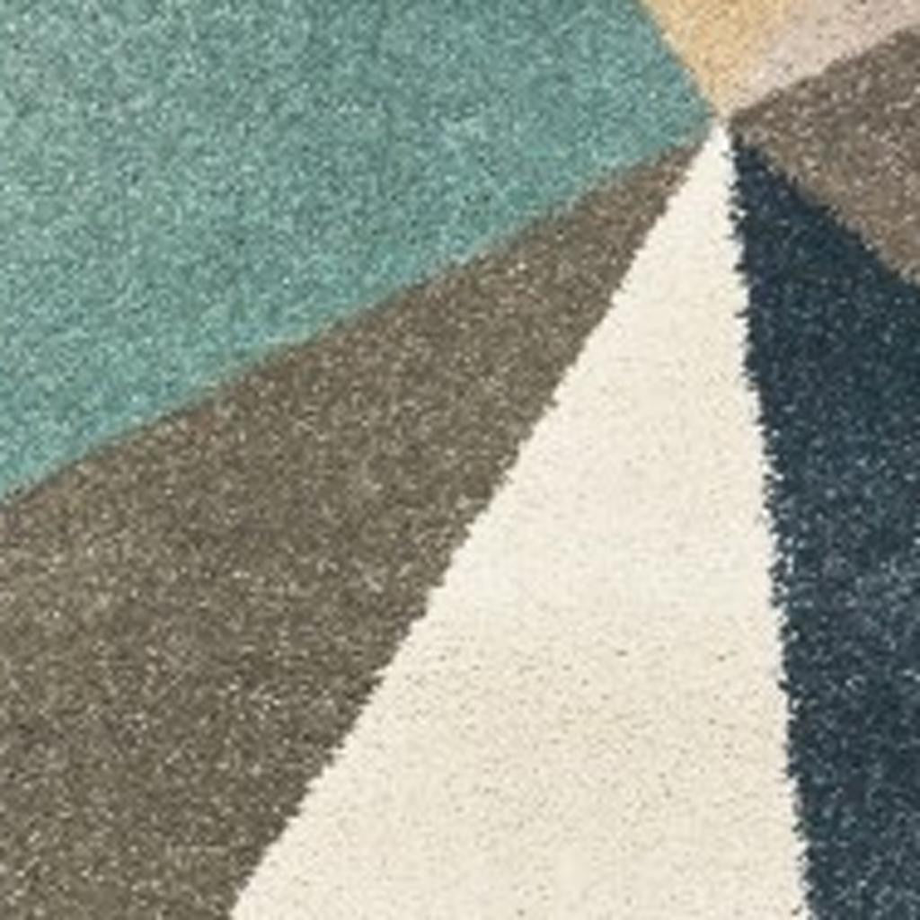 4' X 6' Blue Green And Beige Abstract Geometric Area Rug-Area Rugs-DECOROLALA