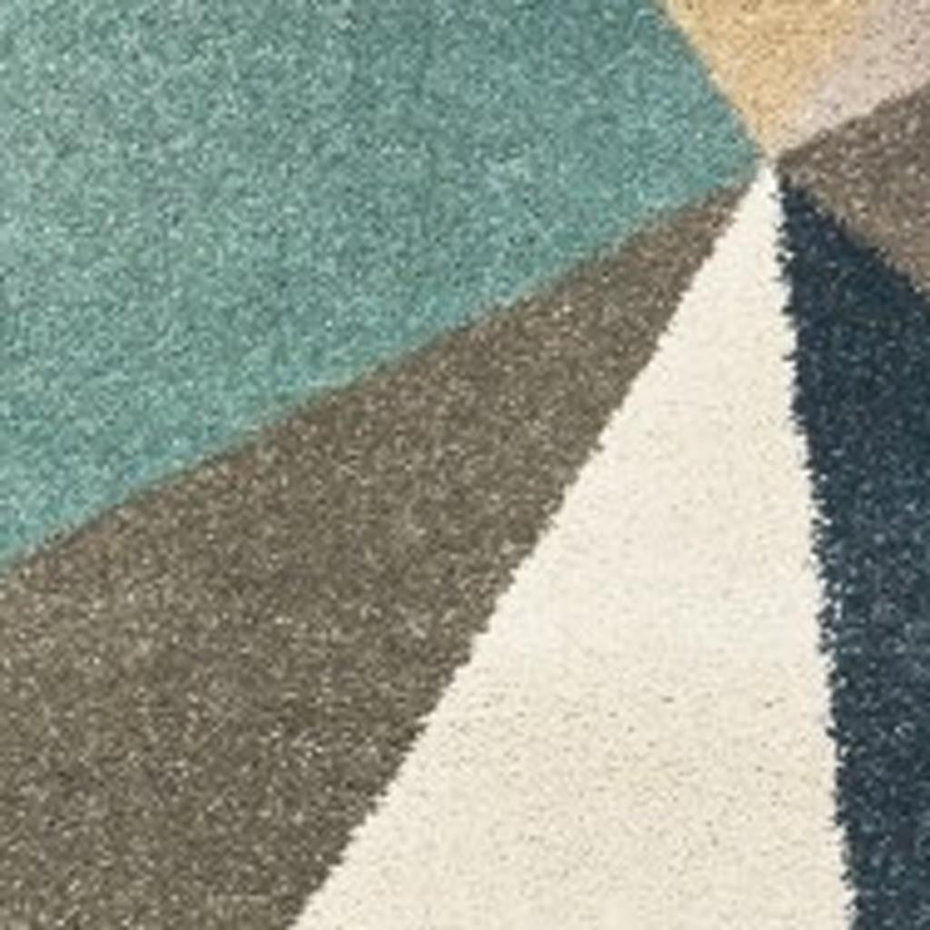 4' X 6' Blue Green And Beige Abstract Geometric Area Rug-Area Rugs-DECOROLALA