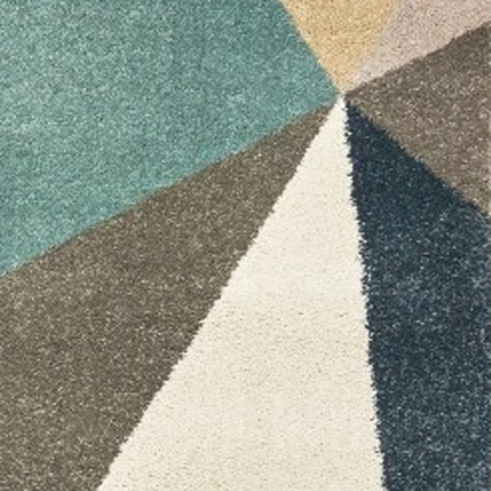 4' X 6' Blue Green And Beige Abstract Geometric Area Rug-Area Rugs-DECOROLALA