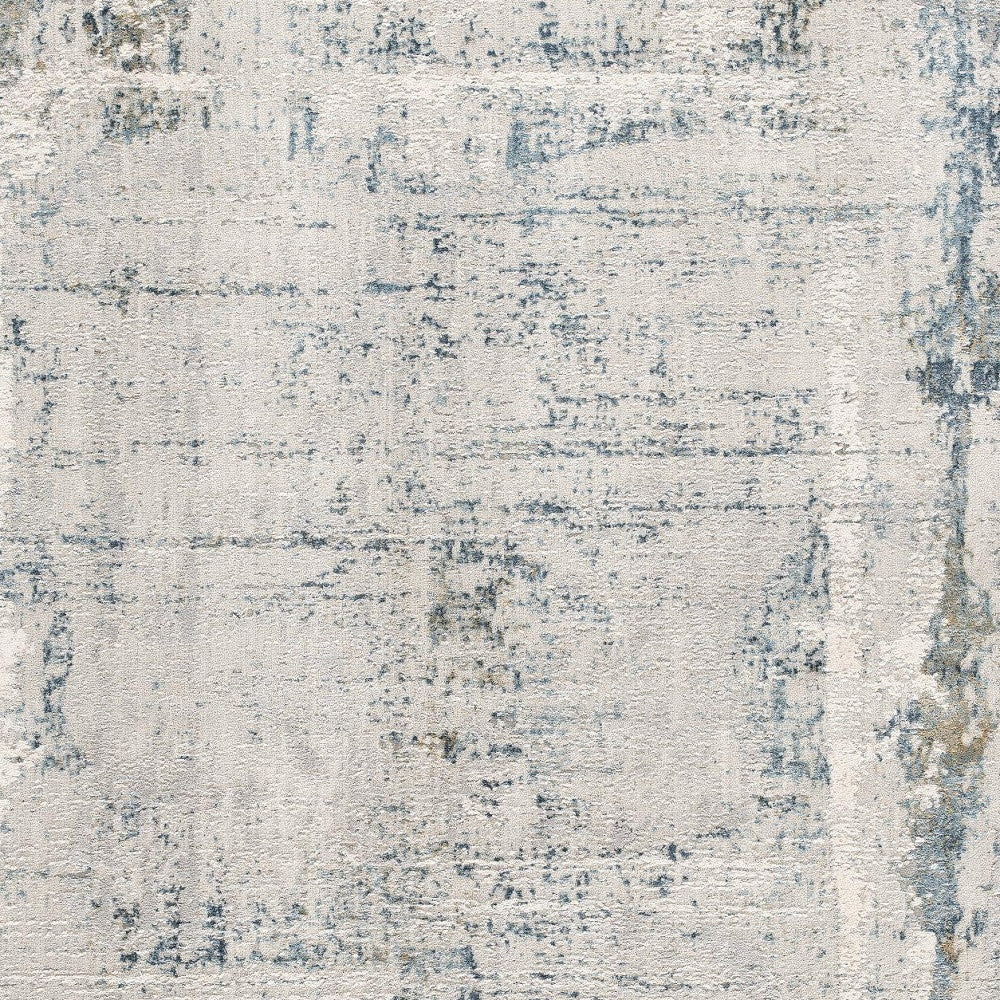 4' X 6' Blue and Ivory Abstract Power Loom Area Rug-Area Rugs-DECOROLALA