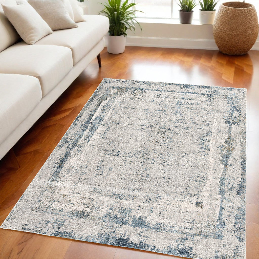 4' X 6' Blue and Ivory Abstract Power Loom Area Rug-Area Rugs-DECOROLALA