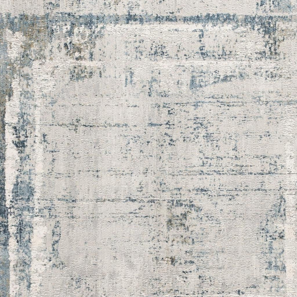 4' X 6' Blue and Ivory Abstract Power Loom Area Rug-Area Rugs-DECOROLALA